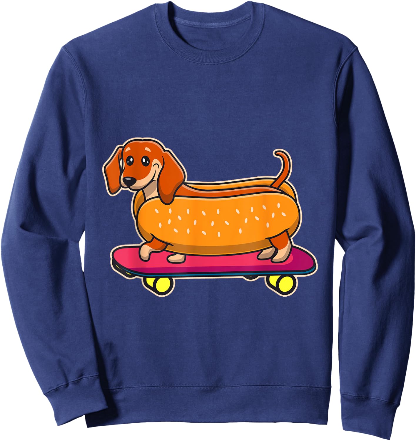 Funny Dachshund Hotdog Riding A Skateboard Dachshund Sweatshirt - Sweatshirt | Navy
