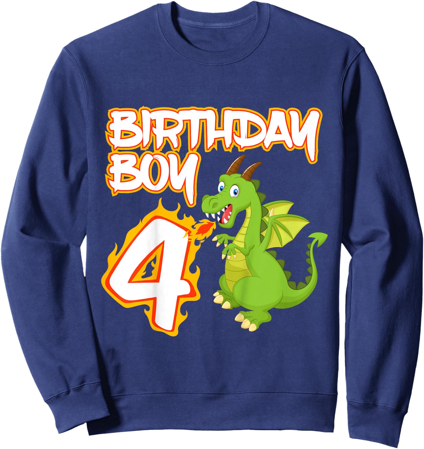 Kids 4 Year Old Dragon Birthday Boy Themed Party 4th Gift Sweatshirt - Sweatshirt | Navy