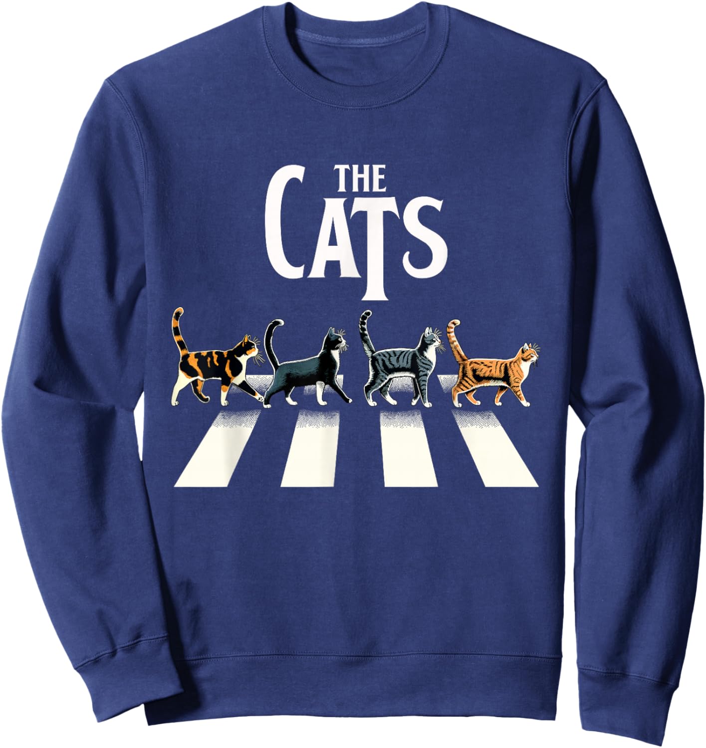 Retro Cat Rock and Roll Music Gift Men Kids Women Funny Cat Sweatshirt - Sweatshirt | Navy
