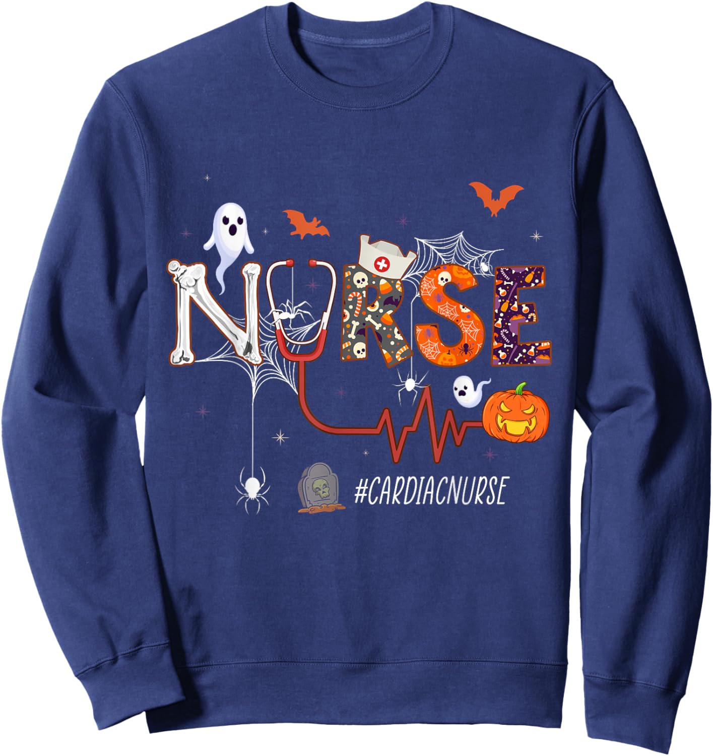 Cardiac Nurse Pumpkin Halloween Nursing Sweatshirt - Sweatshirt | Navy