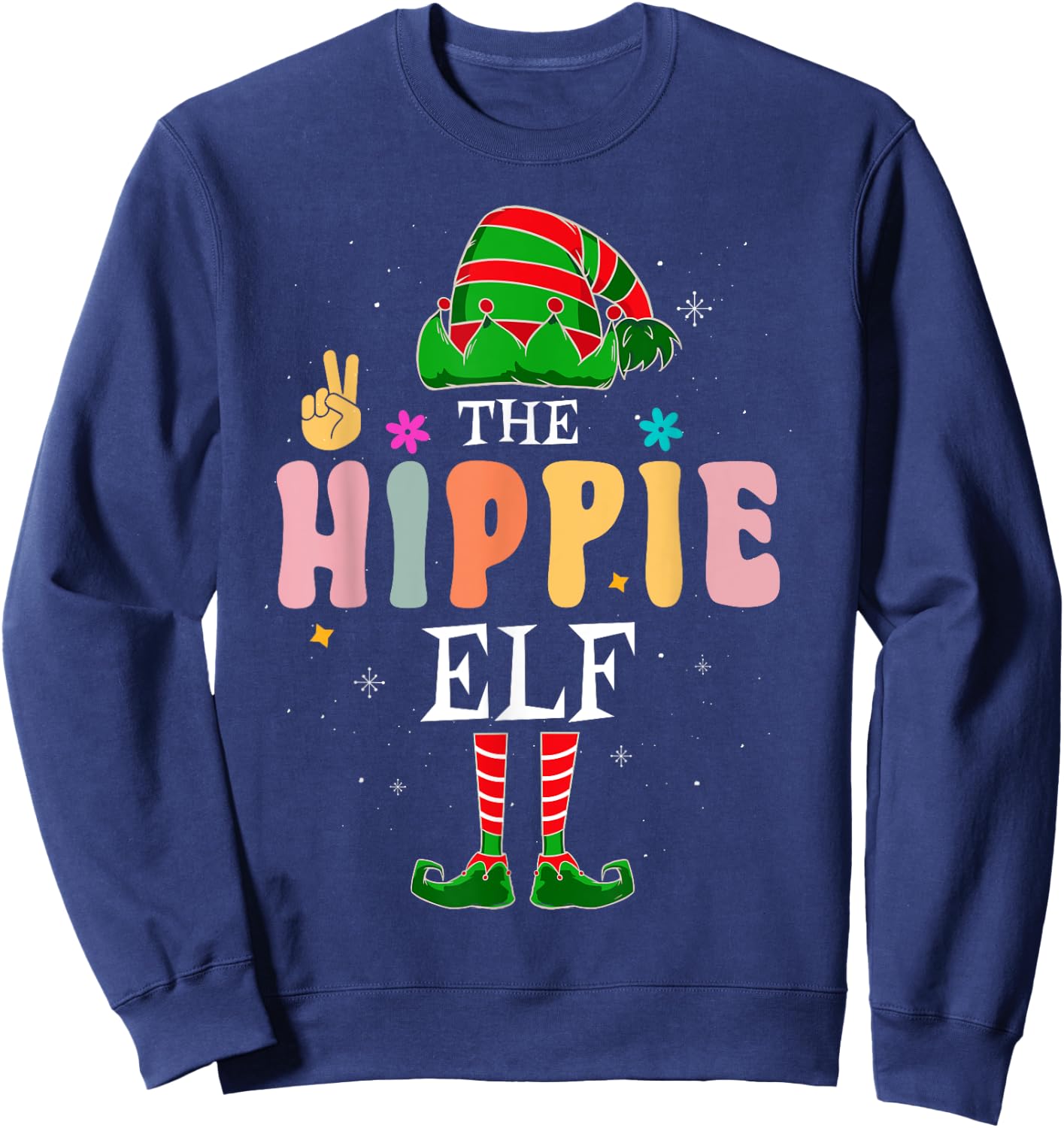 Hippie Elf Group Matching Family Christmas Groovy Retro Sweatshirt - Sweatshirt | Navy