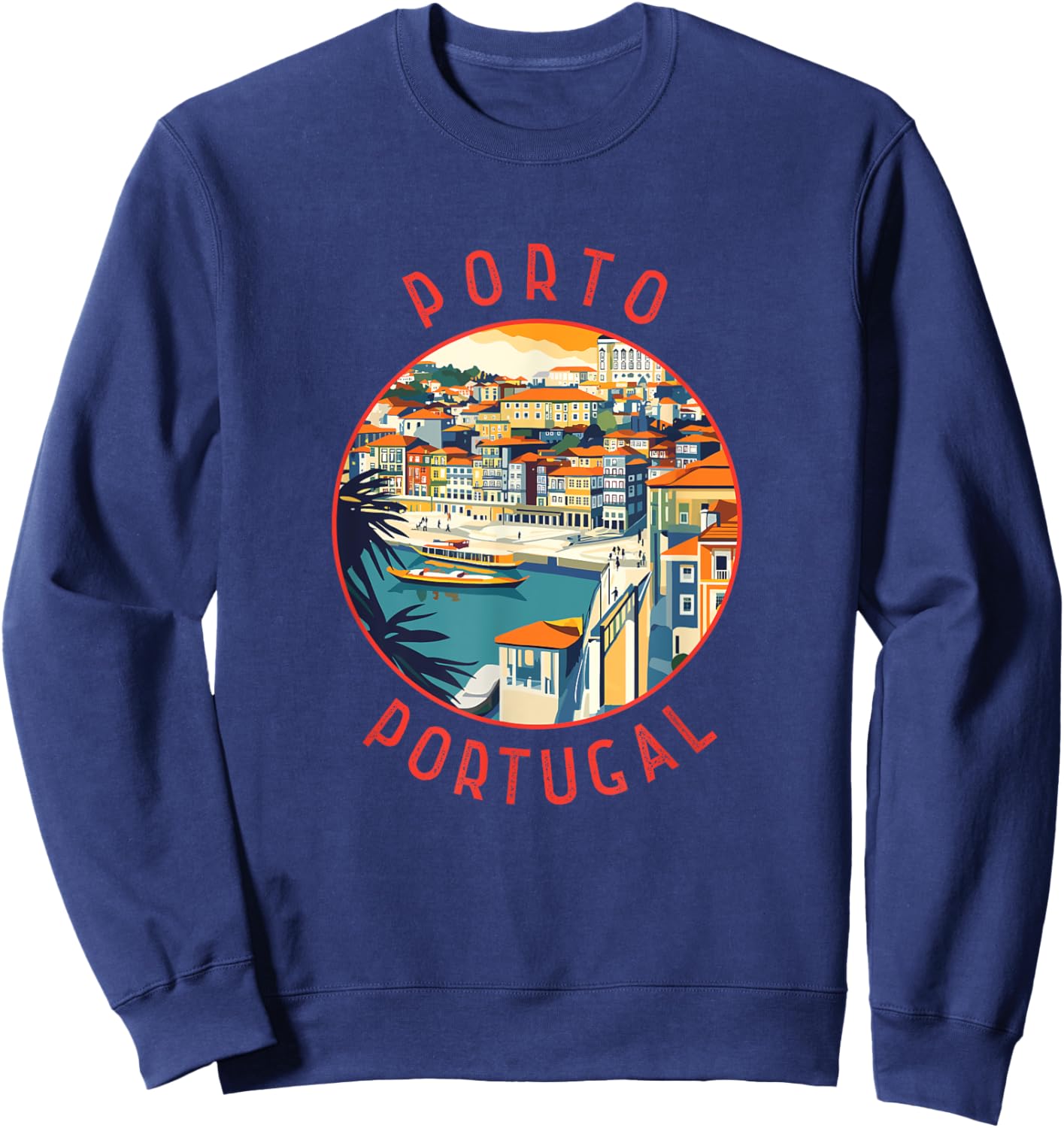 Porto Portugal Retro Distressed Circle Sweatshirt - Sweatshirt | Navy