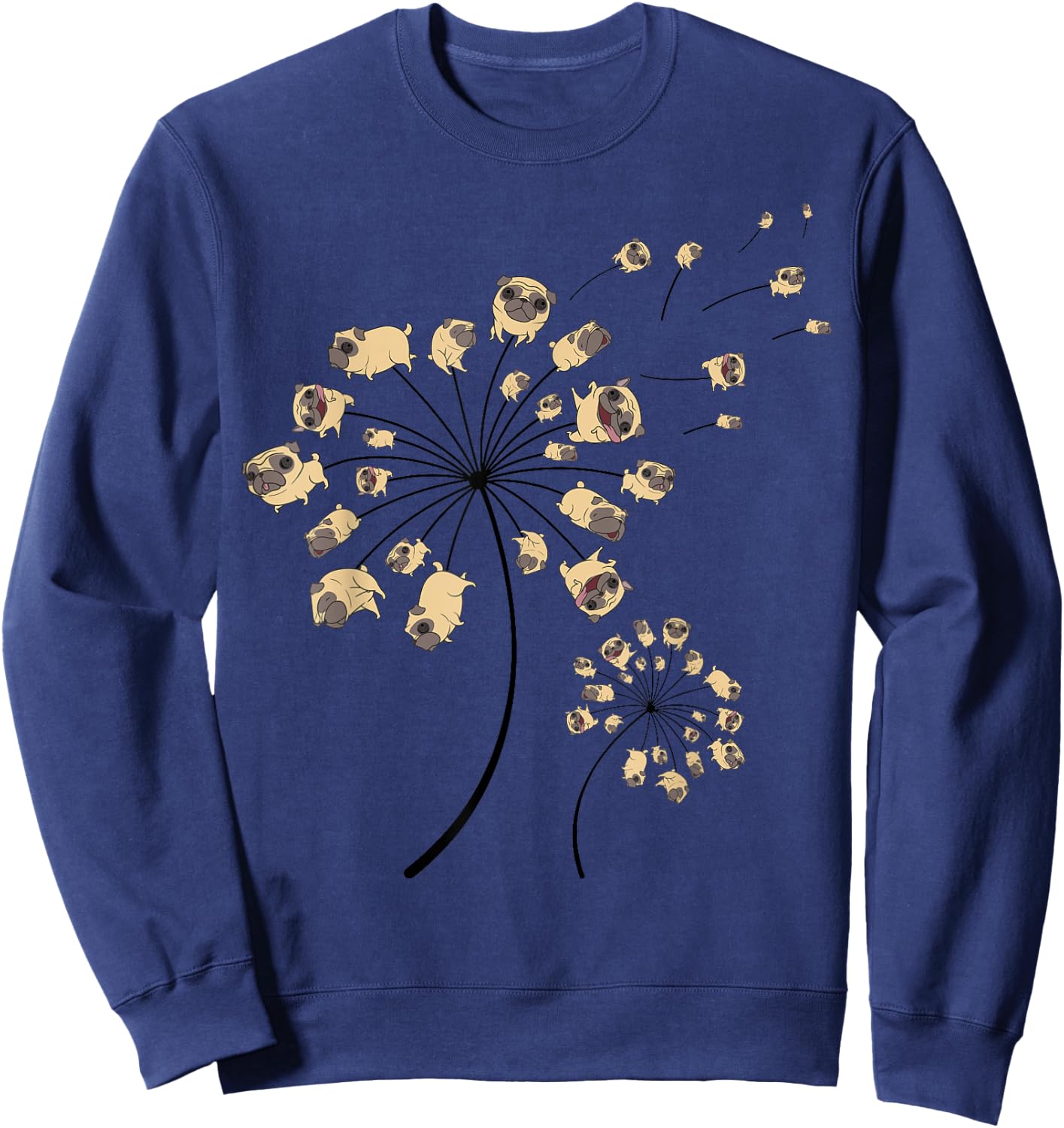 Funny Pug Gift Women Cool Flower Dog Dandelion Lover Sweatshirt - Sweatshirt | Navy