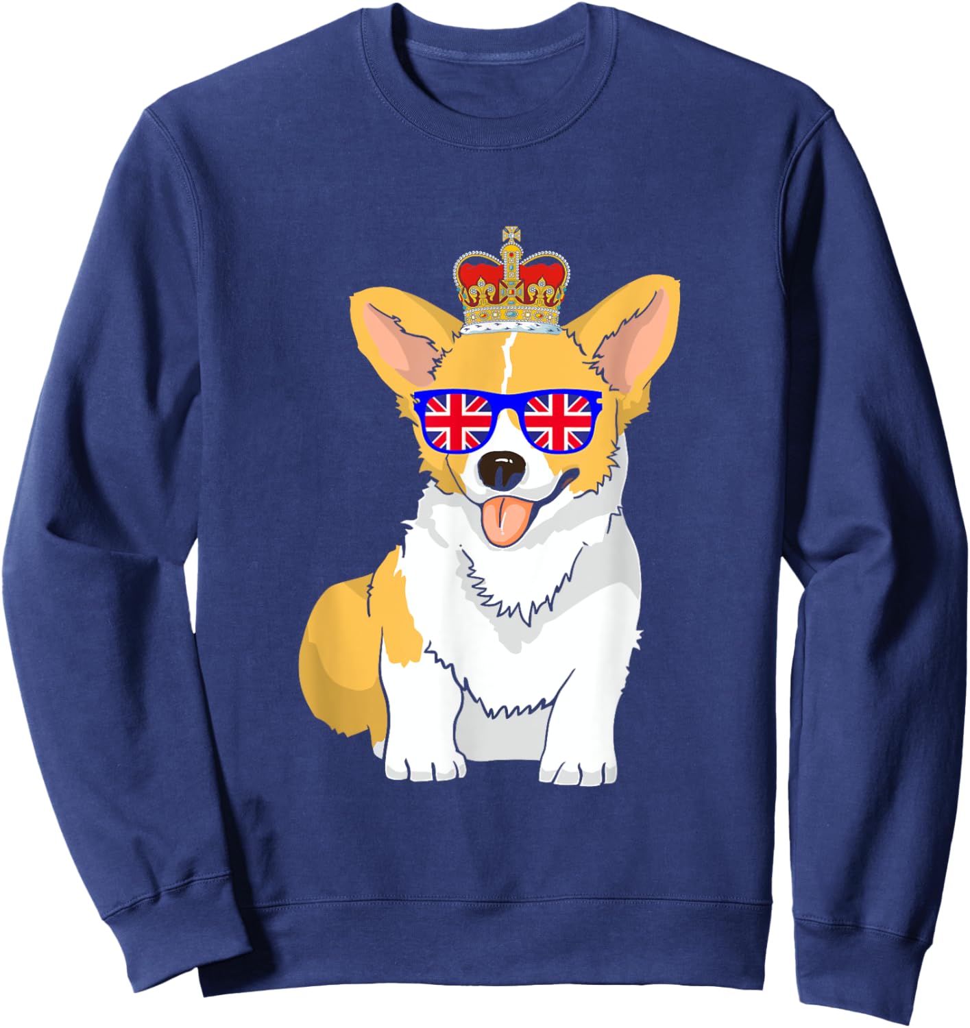 Corgi Dog Queen Elizabeth II Sunglasses British Crown Men Women Sweatshirt - Sweatshirt | Navy