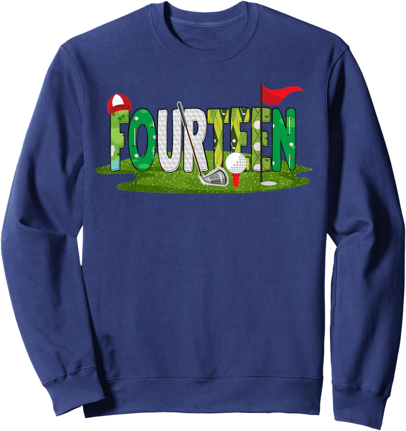 14th Birthday Golf Theme 14 Year Old Kids Sport Party Sweatshirt - Sweatshirt | Navy