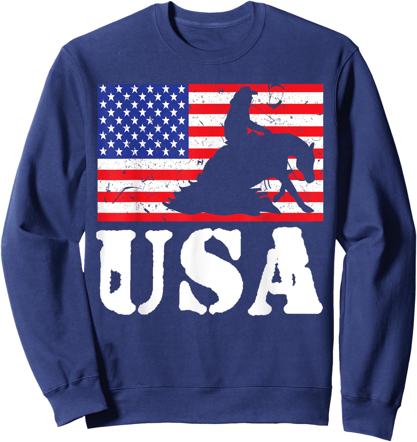 Distressed Reining Horse USA American Flag Vintage Riding Sweatshirt - Sweatshirt | Navy
