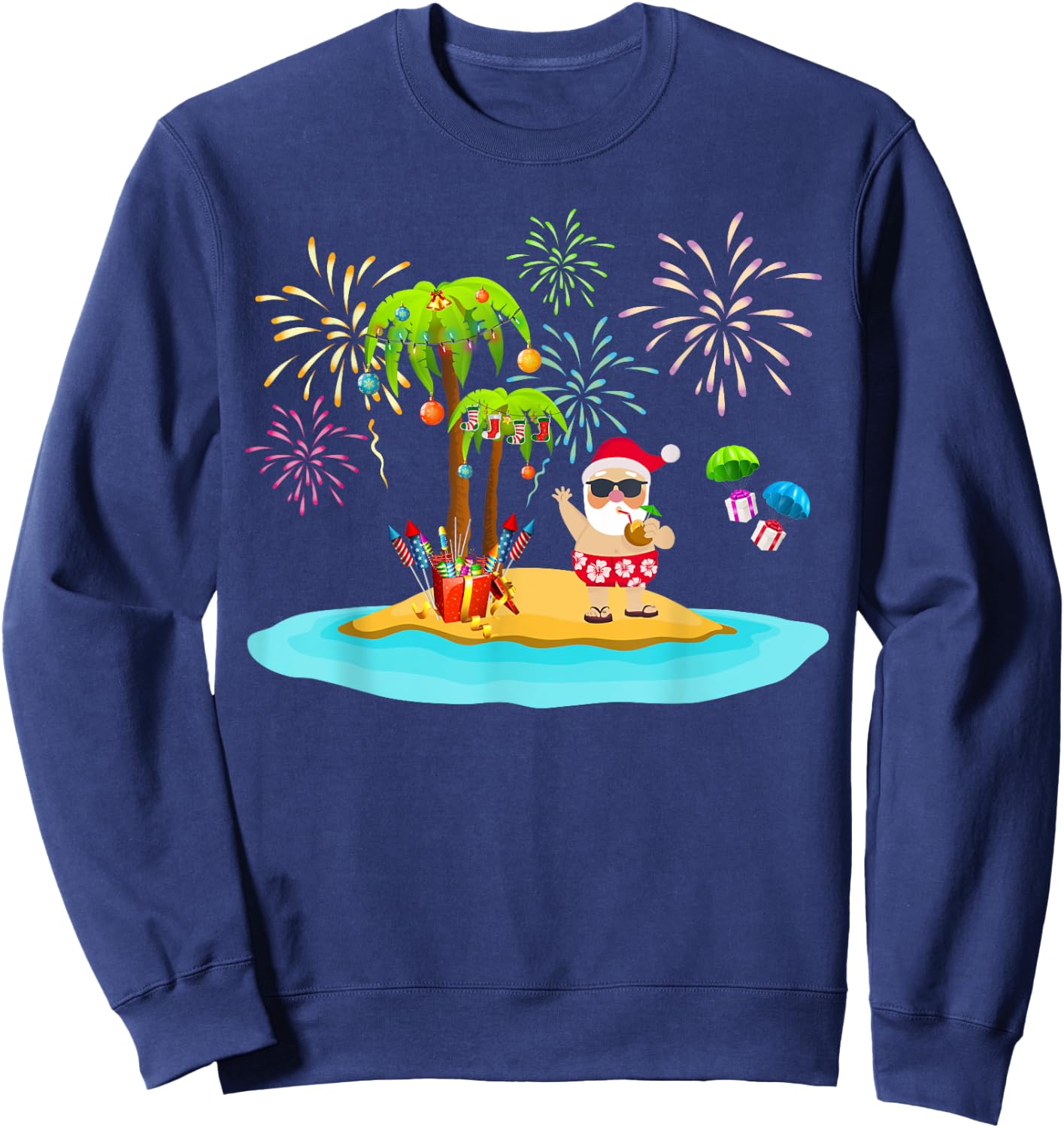 Decorated Christmas Palm Tree Tropical Xmas Coconut Lights Sweatshirt - Sweatshirt | Navy