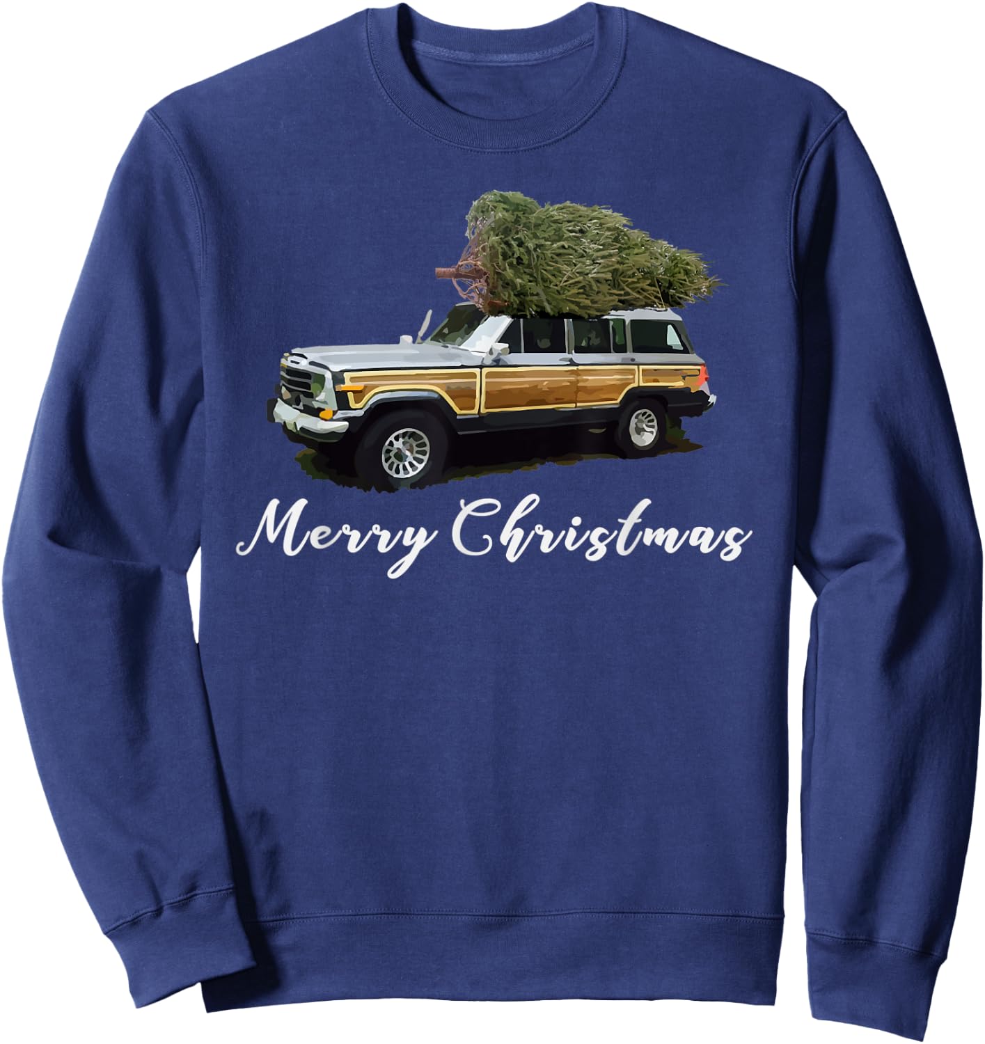 Vintage Surf Wagon SUV Merry Christmas Tree on a Truck Sweatshirt - Sweatshirt | Navy