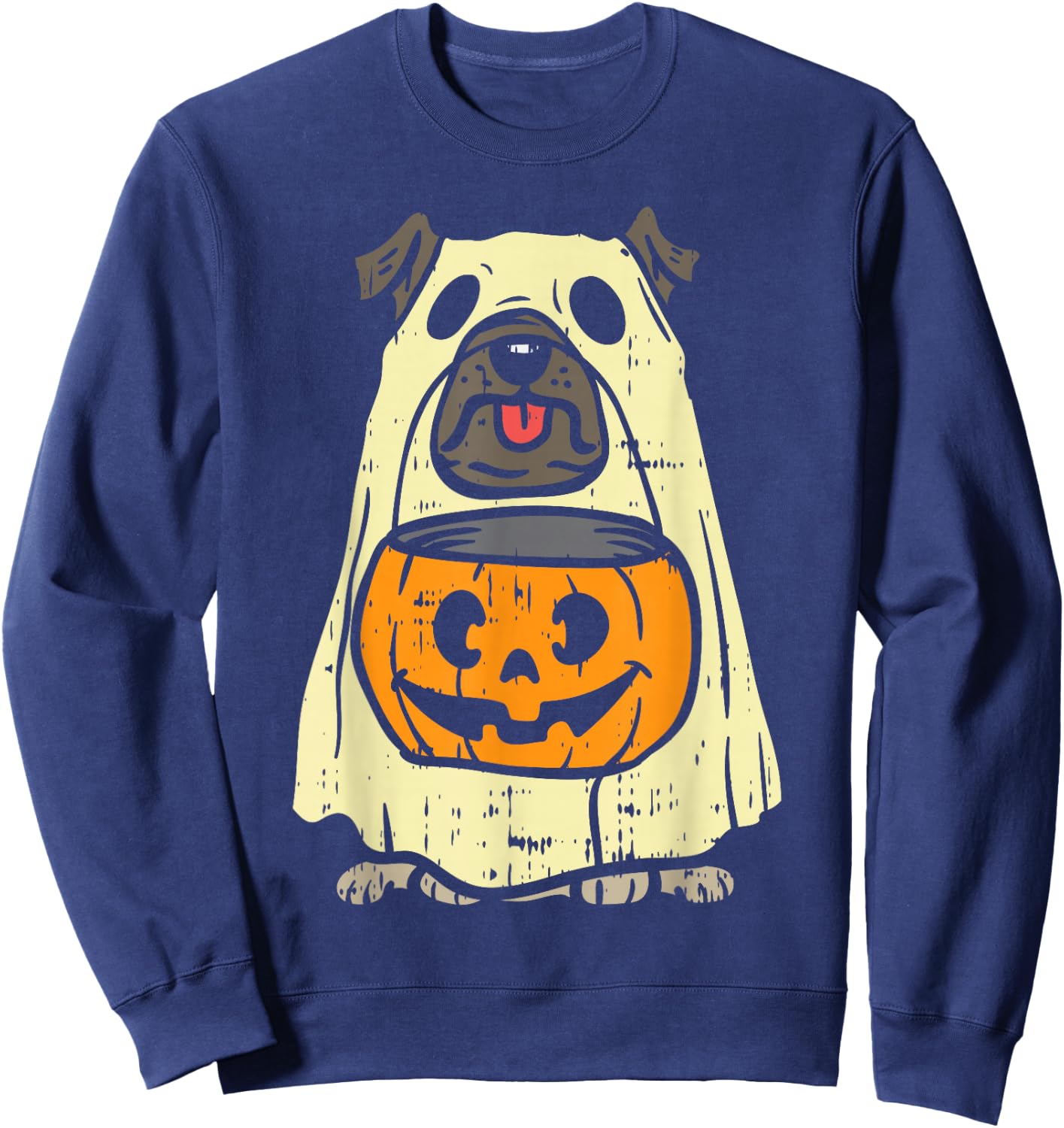 Pug Ghost Pumpkin Funny Halloween Costume Dog Owner Lover Sweatshirt - Sweatshirt | Navy