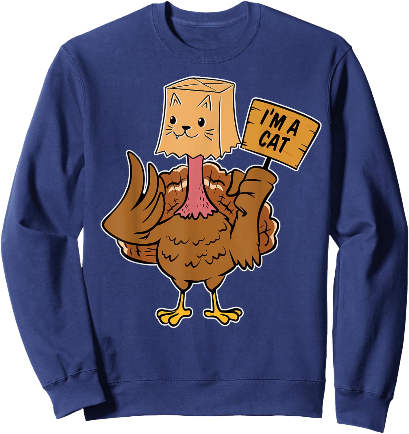 Meow Im A Cat Turkey Shirt Women Kids Boy Men Thanksgiving Turkey Cat Meow Funny -Adults -Kids Black Sweatshirt - Sweatshirt | Navy