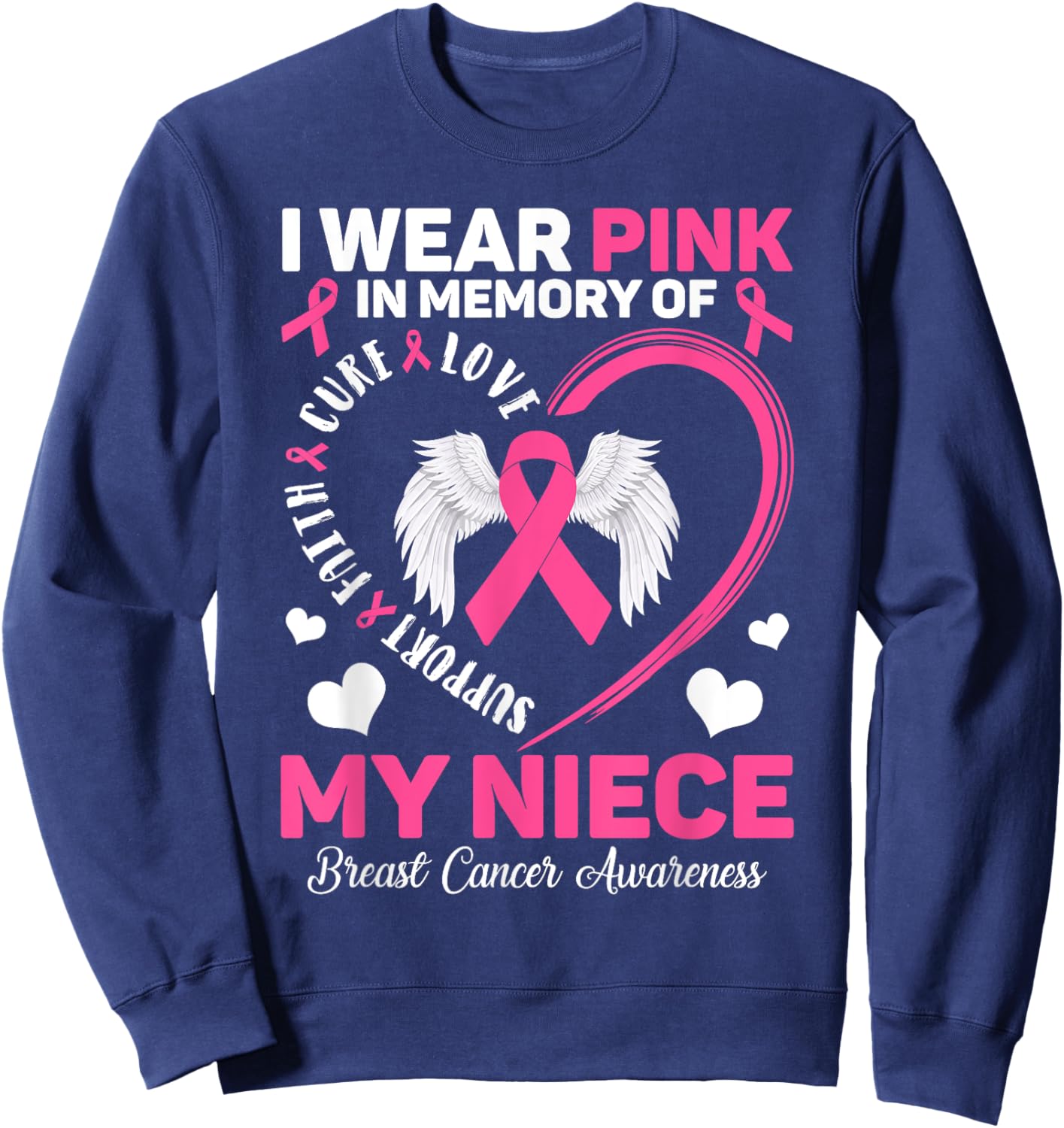 I Wear Pink In Memory Of My Niece Breast Cancer Awareness Sweatshirt - Sweatshirt | Navy