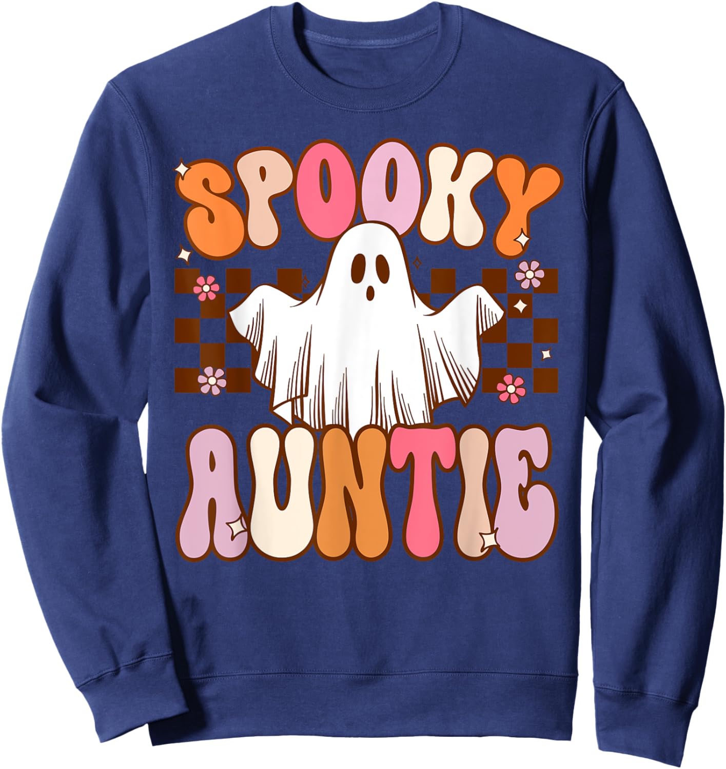 Spooky Auntie Halloween Aunt Ghost Costume Retro Groovy Sweatshirt - Sweatshirt | Navy