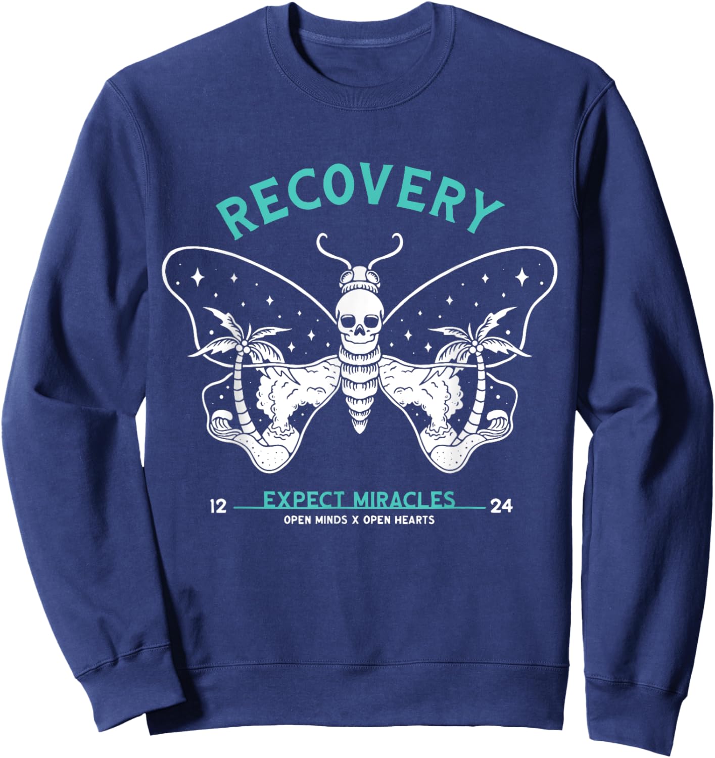 Recovery Butterfly 12 Steps NA Alcoholics Anonymous Sobriety Sweatshirt - Sweatshirt | Navy