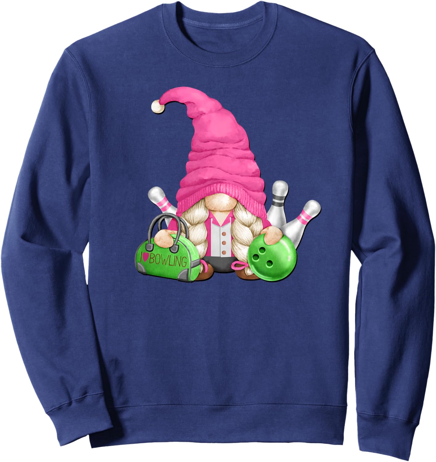 Pink Gnome Mom Graphic Girls And Bowling Lover Sweatshirt - Sweatshirt | Navy
