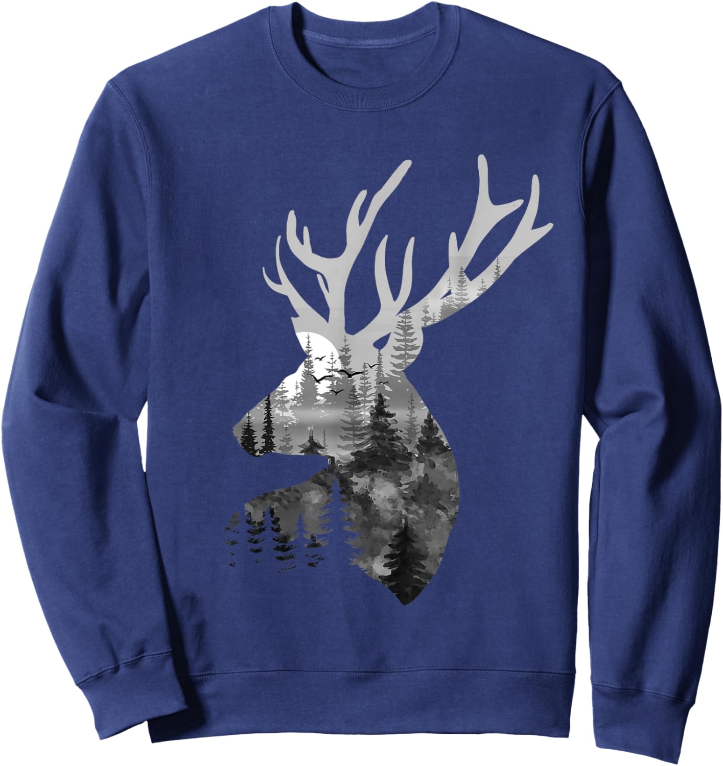 Silhouette Buck Deer Artwork - Forest Wildlife Animal Lover Sweatshirt - Sweatshirt | Navy