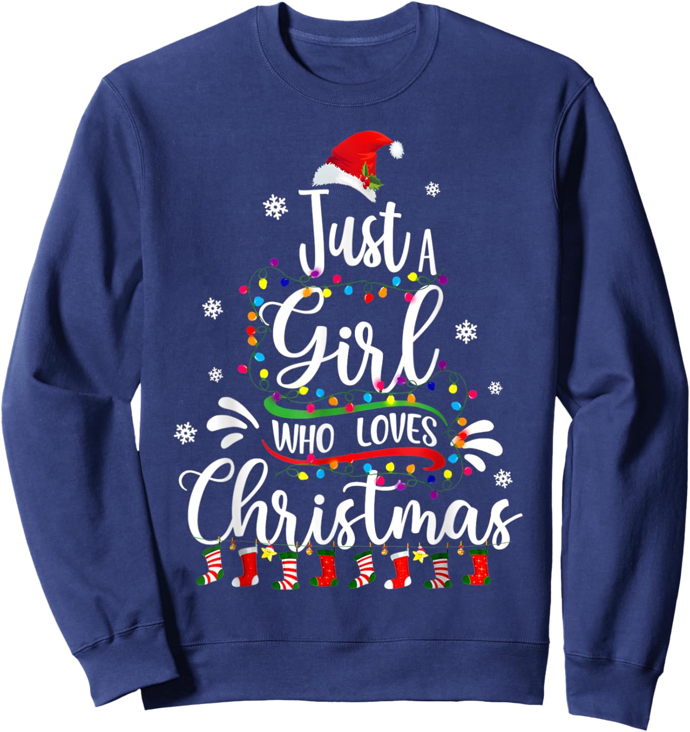 Merry Christmas Just A Girl Who Loves Christmas Tree Xmas Sweatshirt - Sweatshirt | Navy