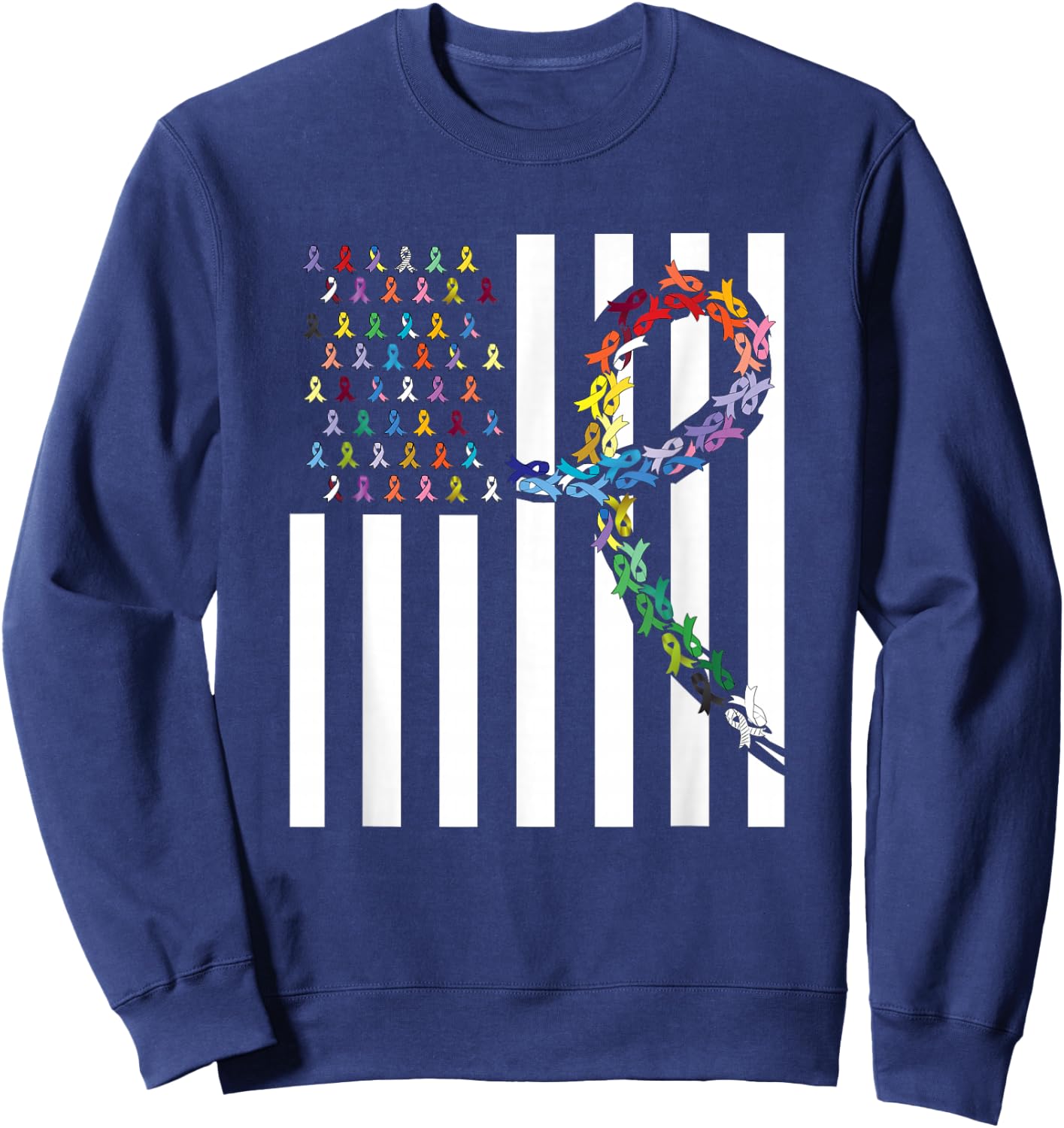 All Cancer Matters Awareness USA Flag All Ribbons Sweatshirt - Sweatshirt | Navy