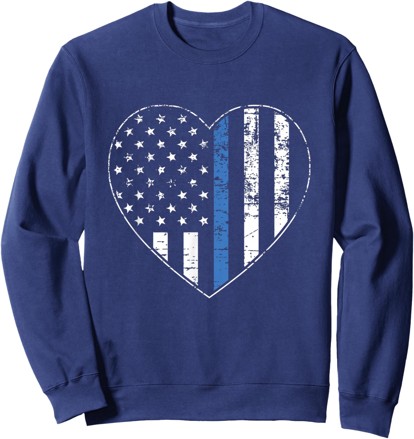 Thin Blue Line American Flag Heart Police Officer Support Sweatshirt - Sweatshirt | Navy