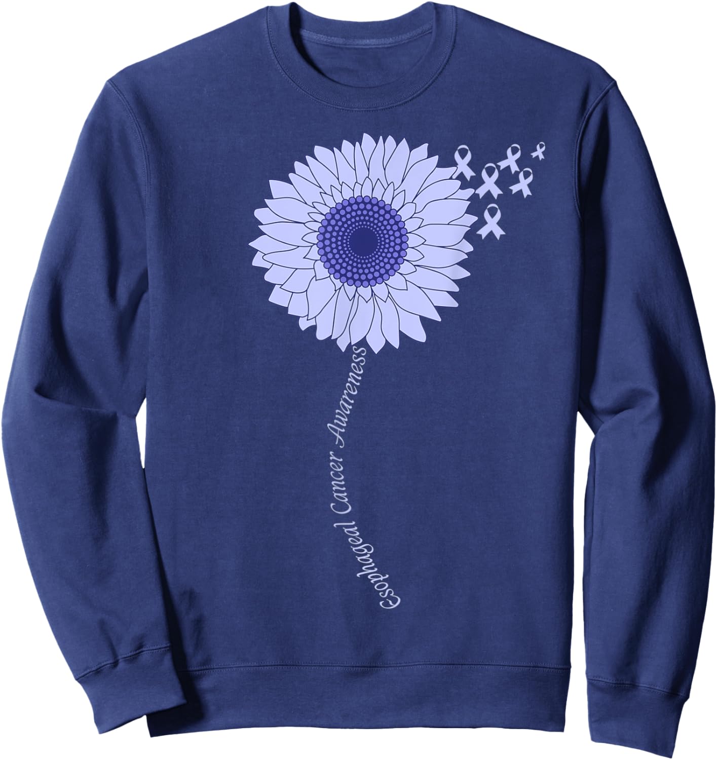 Esophageal Cancer Awareness Sunflower Periwinkle Ribbon Sweatshirt - Sweatshirt | Navy