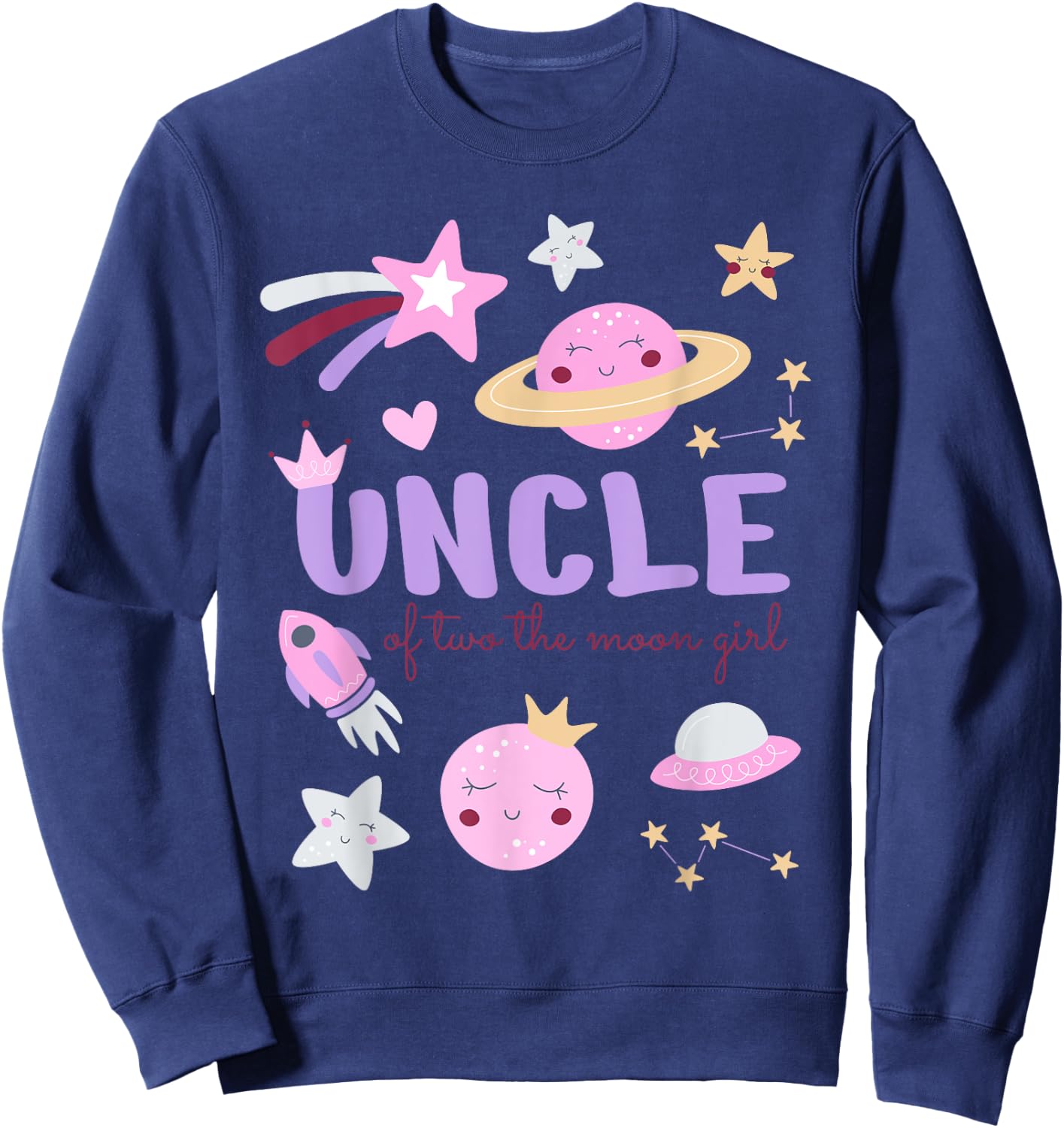 Uncle of Two The Moon Girl Cosmos Stars Space 2nd Birthday Sweatshirt - Sweatshirt | Navy