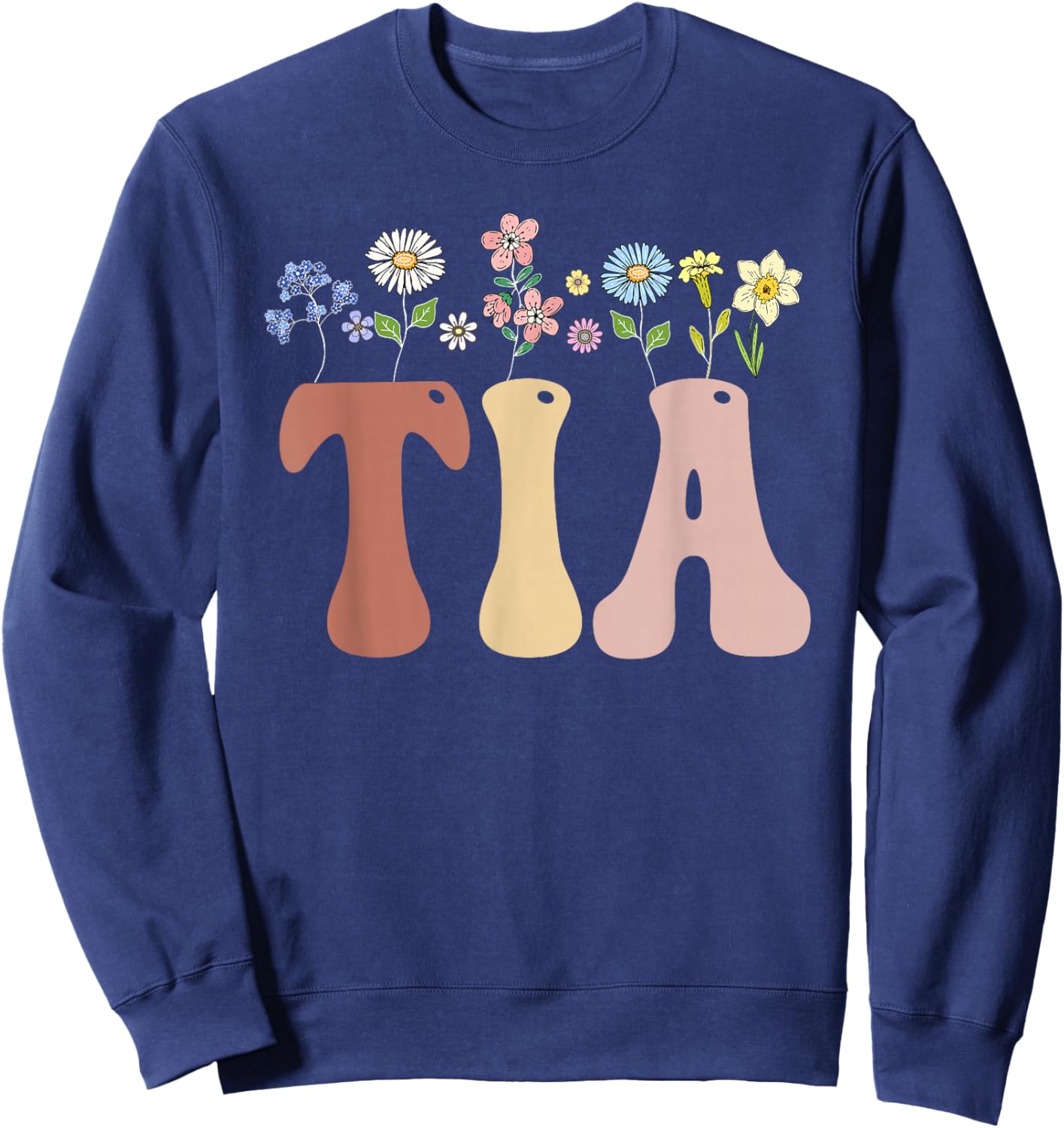 Tia Gifts Women Wildflower Floral Design Tia Sweatshirt - Sweatshirt | Navy
