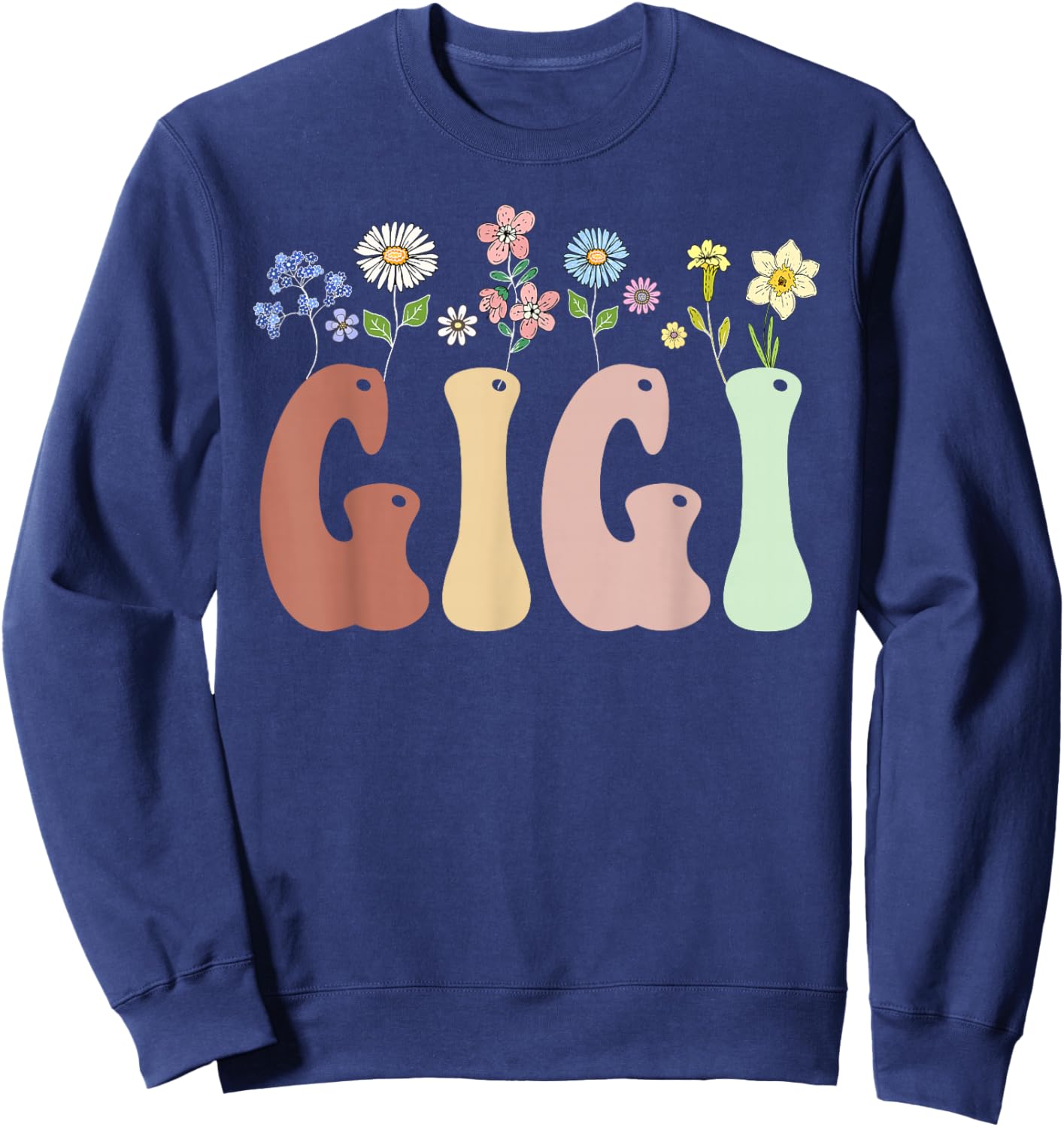 Gigi Gifts Women Wildflower Floral Design Gigi Sweatshirt - Sweatshirt | Navy
