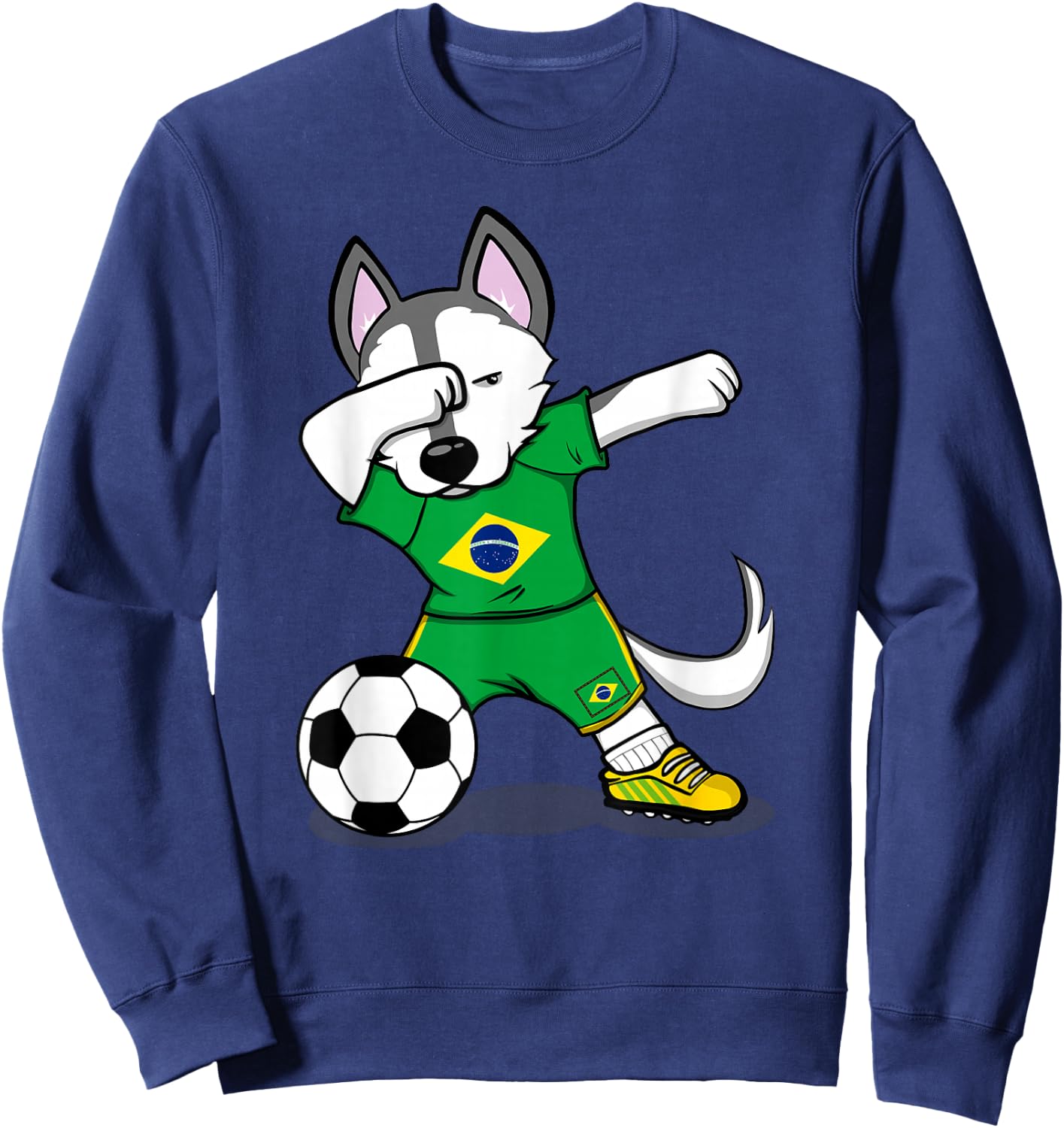 Dabbing Husky Brazil Football Fans Jersey Brazilian Soccer Sweatshirt - Sweatshirt | Navy