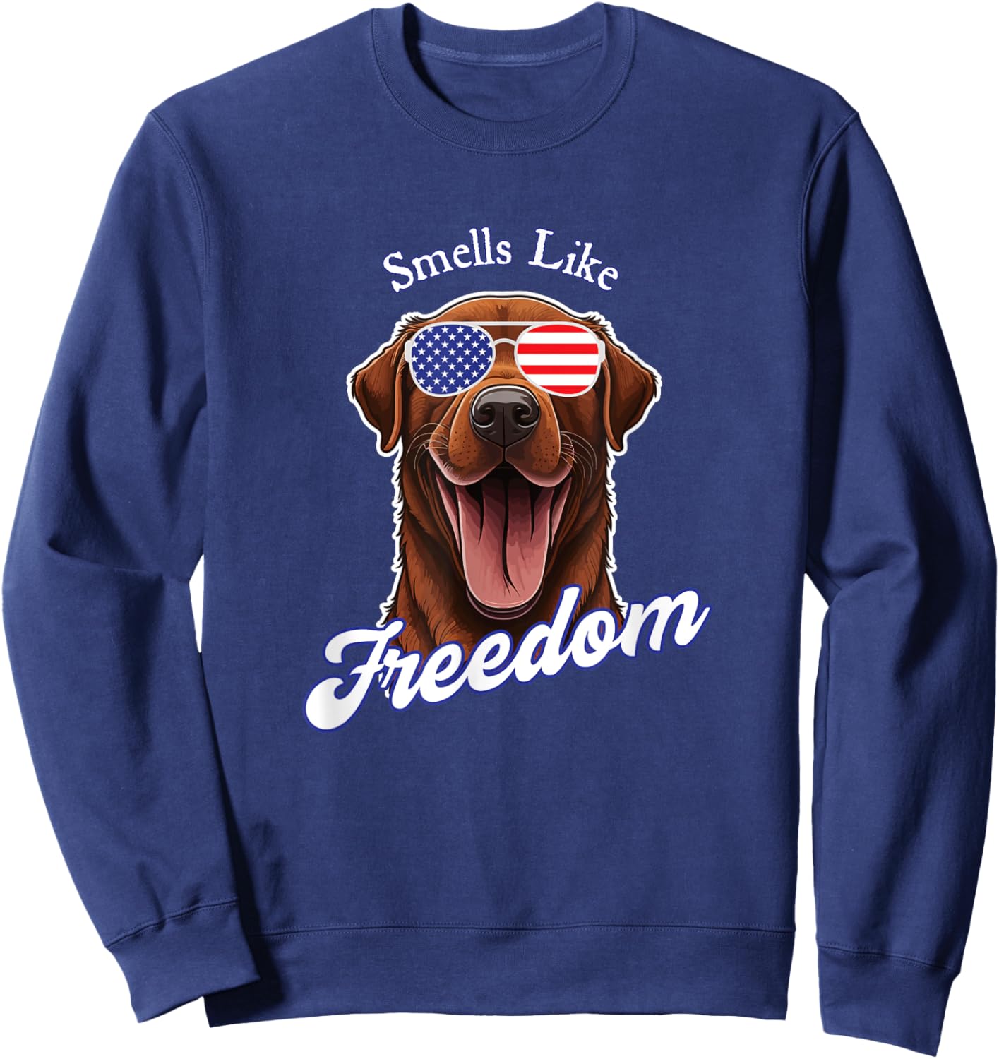 Chocolate Lab American Flag Patriotic 4th of July Vintage Women Men Sweatshirt - Sweatshirt | Navy
