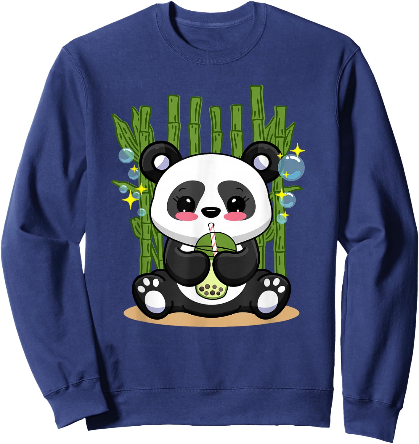 Kawaii Panda Bubble Tea Japanese Anime Boys Girls Kids Sweatshirt - Sweatshirt | Navy