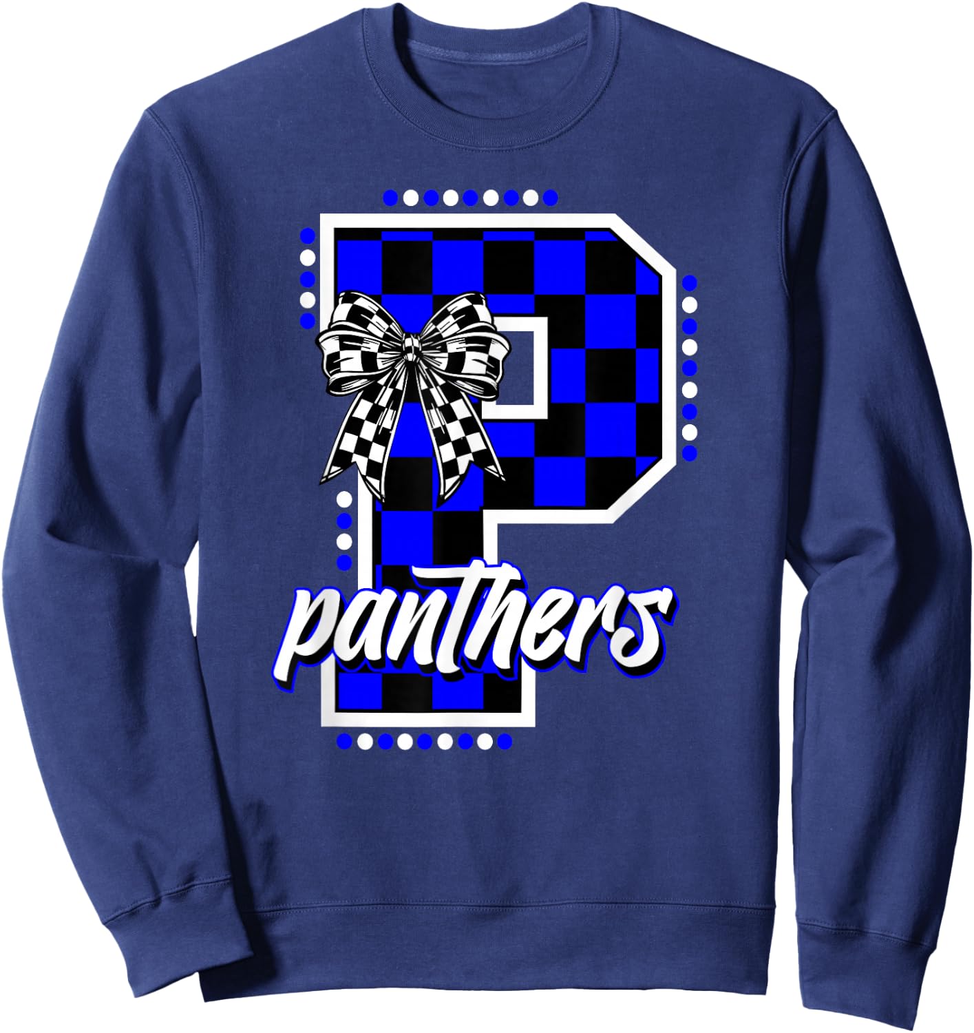 Panthers Checkered Print Blue Panther Pride School Spirit Sweatshirt - Sweatshirt | Navy