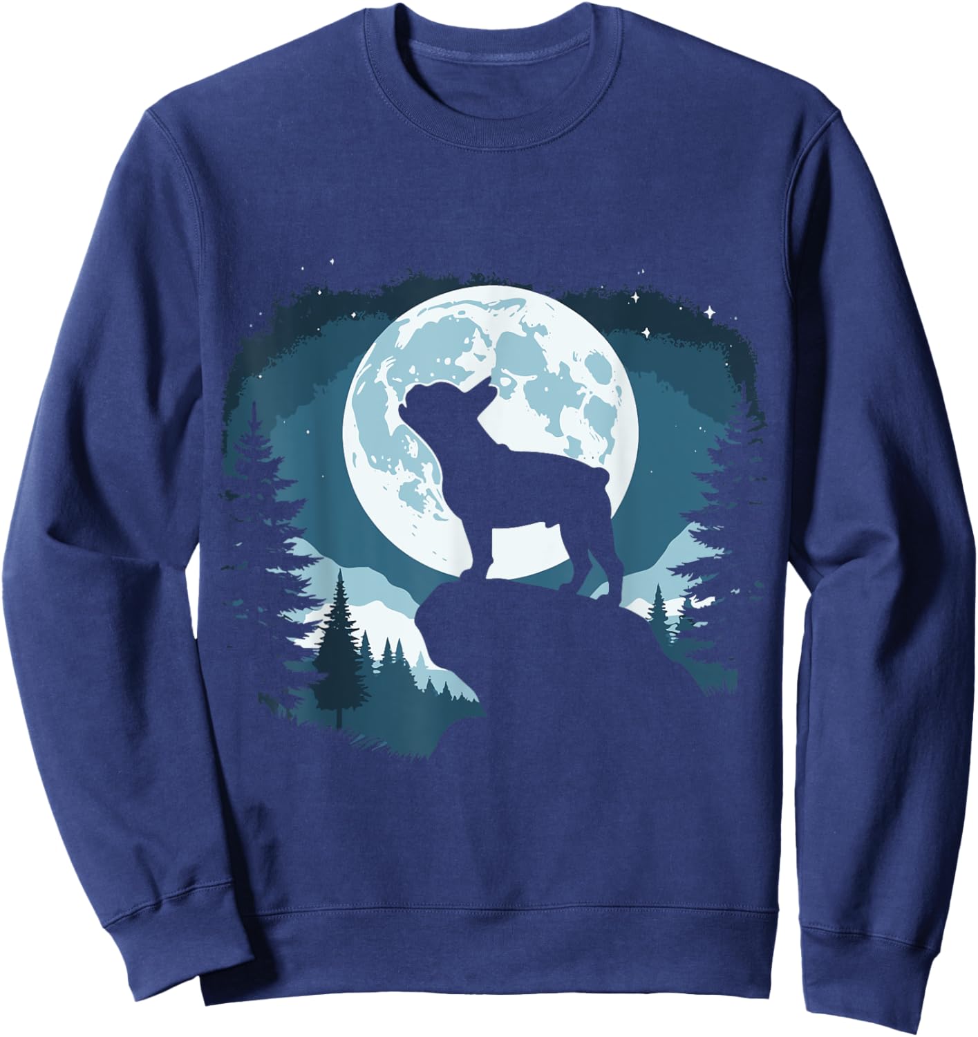 Funny Dog Howling At The Moon French Bulldog Sweatshirt - Sweatshirt | Navy