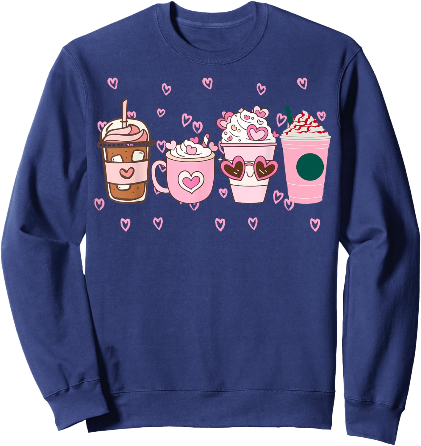 Valentine Coffee, Pink Coffee, Valentine's day, Pink Hearts Sweatshirt - Sweatshirt | Navy