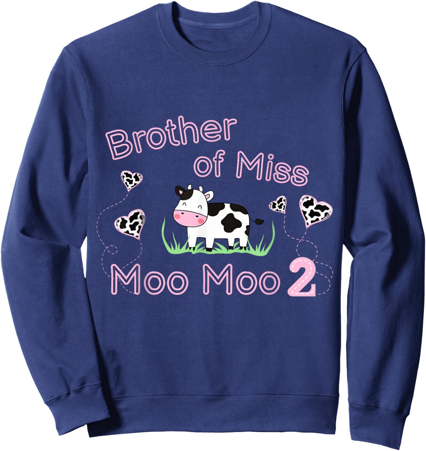 Girl 2nd Birthday Party Pink Cow Brother Moo I'm Two Animal Sweatshirt - Sweatshirt | Navy