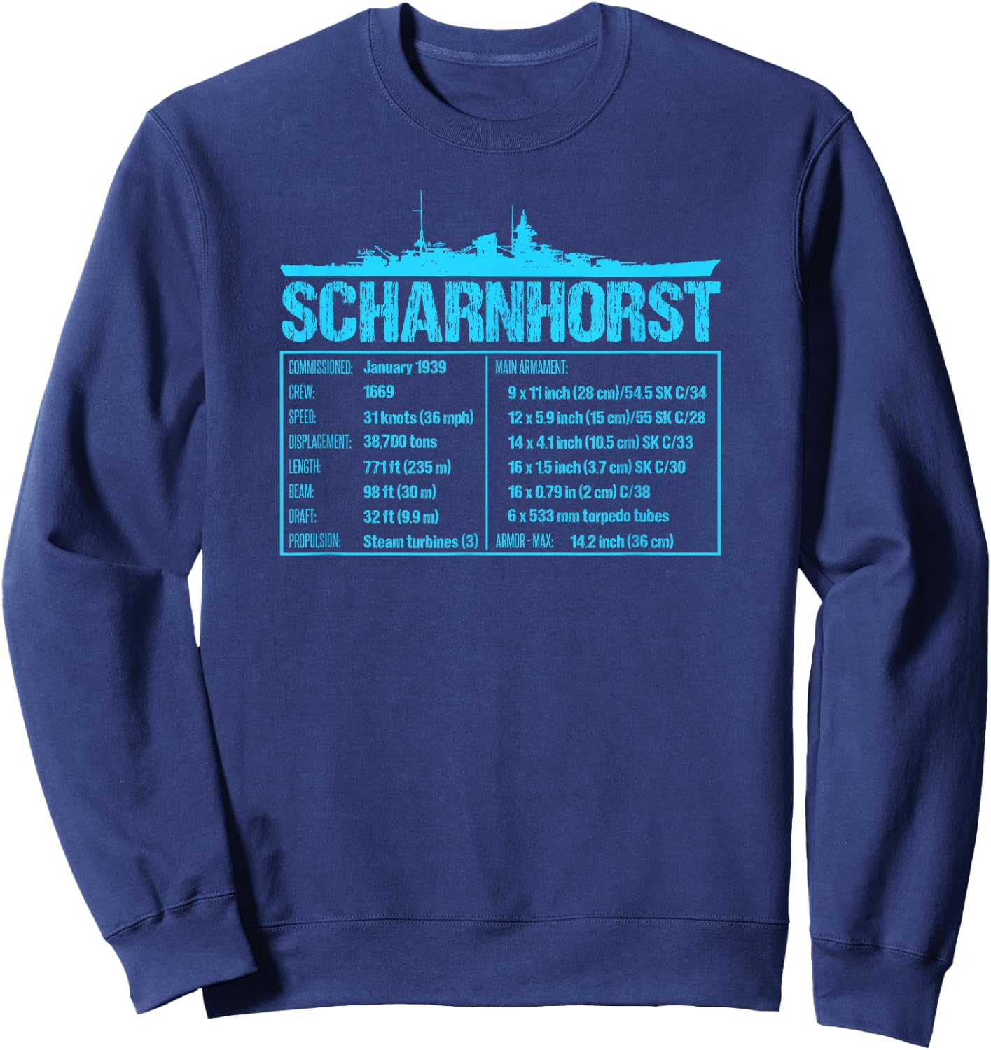 WW2 Scharnhorst German Battleship, Wehrmacht Sweatshirt - Sweatshirt | Navy