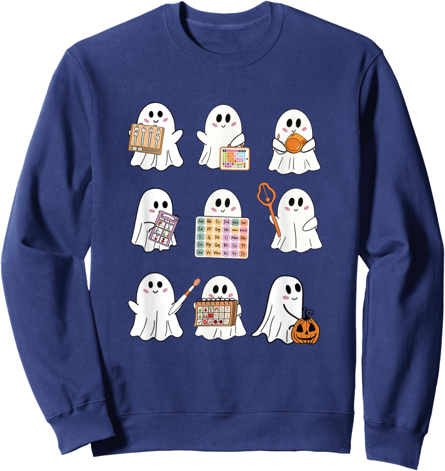 Retro SLP Ghost Halloween Speech Therapy Autumn Fall Sweatshirt - Sweatshirt | Navy