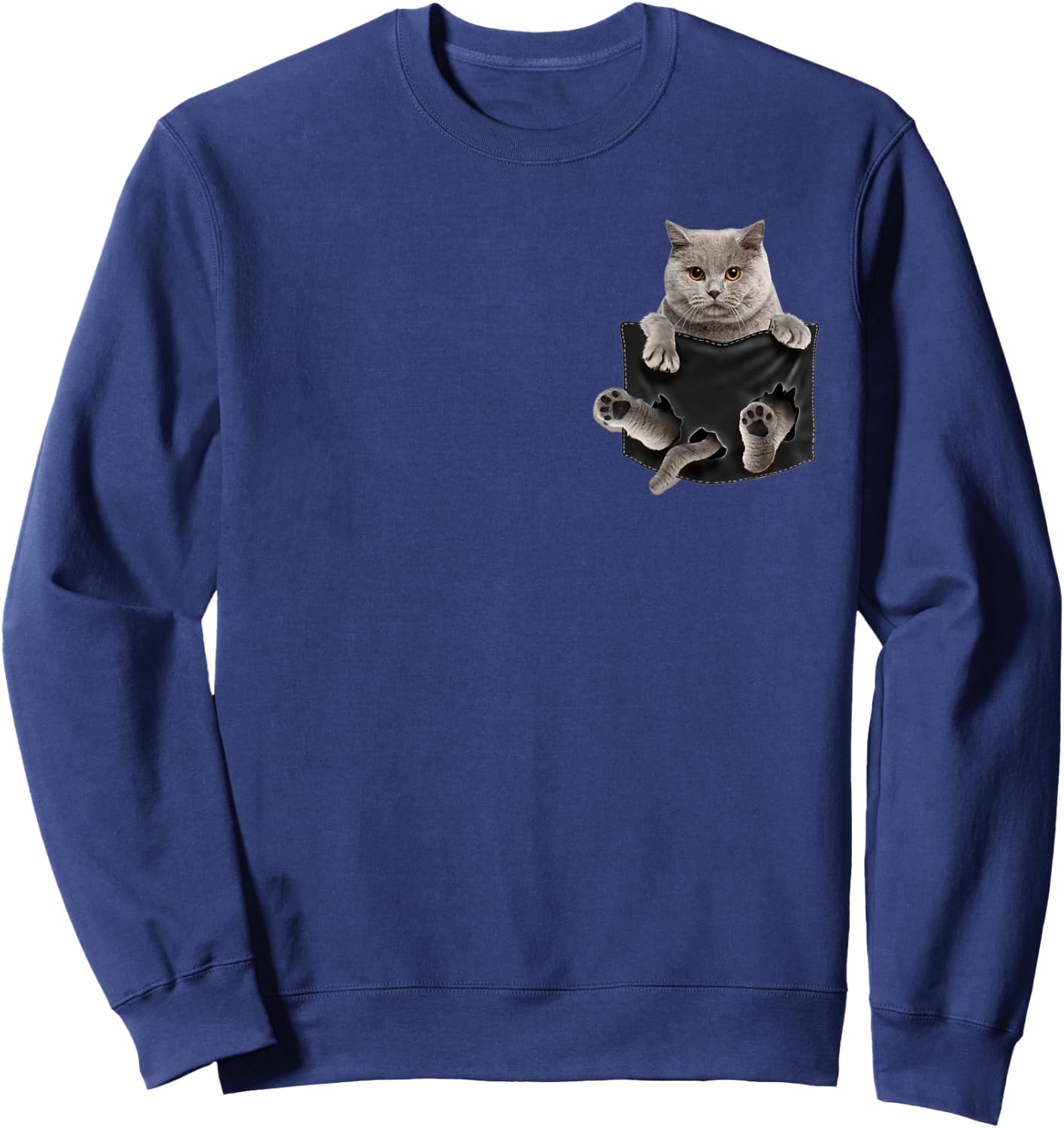 British Shorthair Cat in Pocket Sweatshirt - Sweatshirt | Navy
