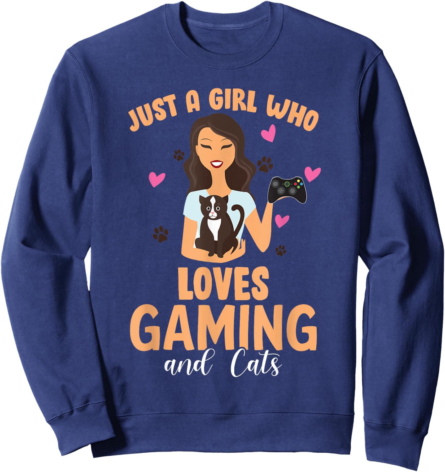 Cats and Gaming - Just A Girl Who Loves Cats and Gaming Gift Sweatshirt - Sweatshirt | Navy