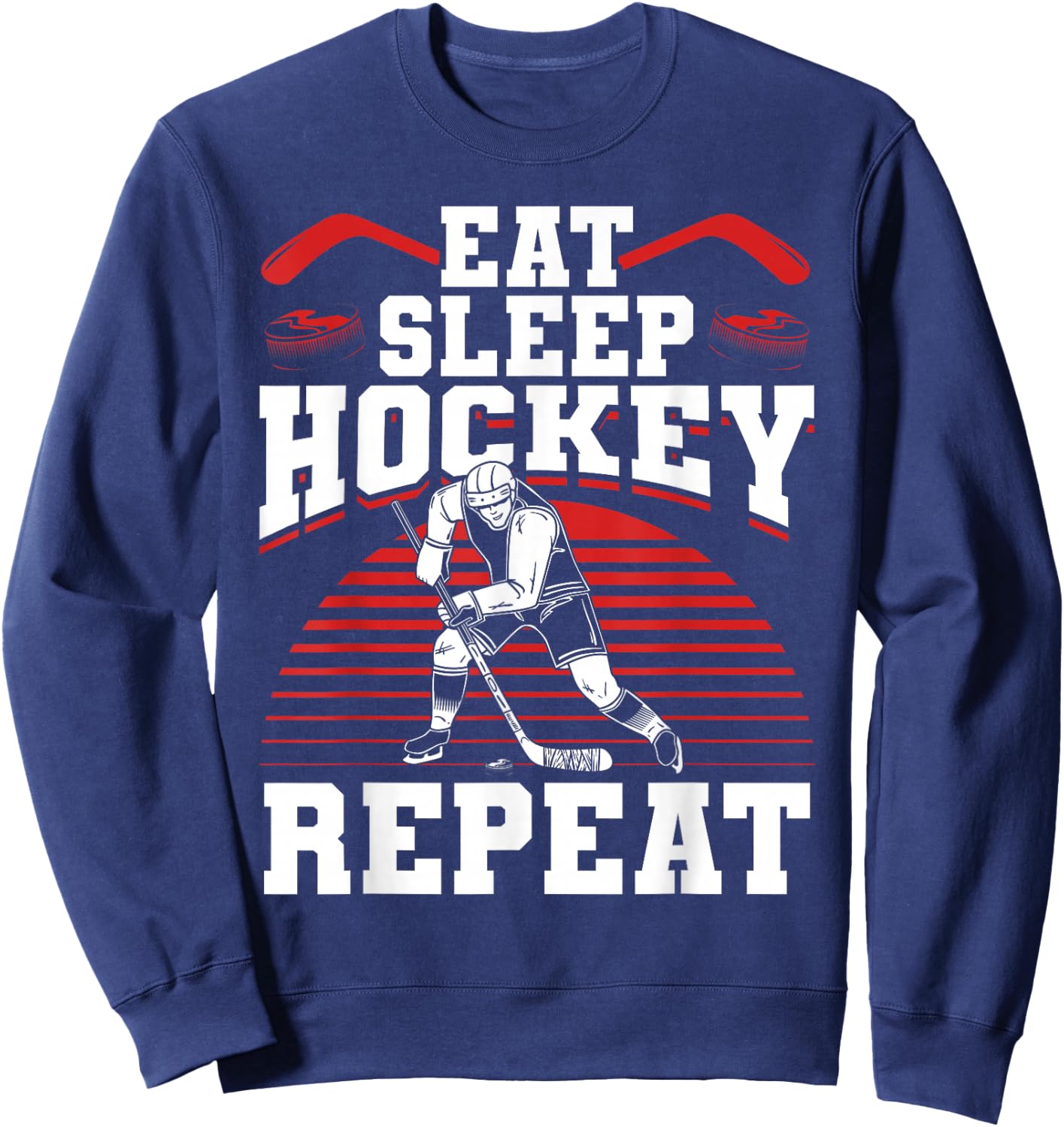 Eat Sleep Hockey Repeat Ice Hockey Player Gift Funny Hockey Sweatshirt - Sweatshirt | Navy