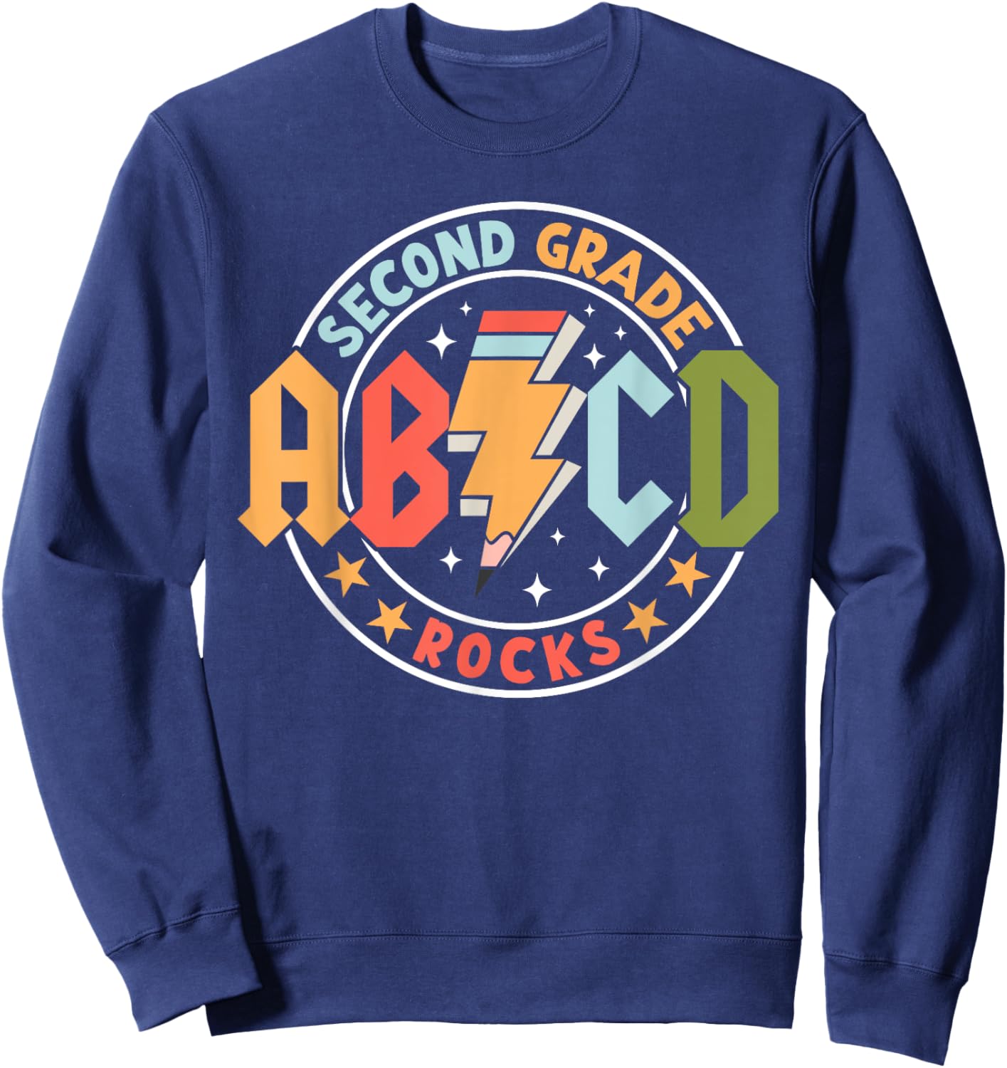 ABCD 2nd Grade Rocks Pencil Lightning Teachers Rock Boys Sweatshirt - Sweatshirt | Navy