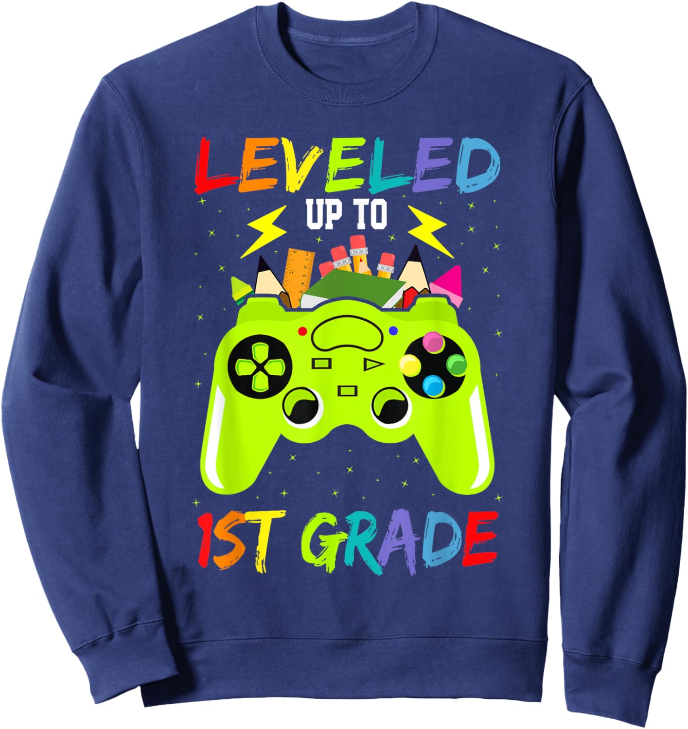 Leveled Up To 1st Grade Gamer Back To School First Day Boys Sweatshirt - Sweatshirt | Navy