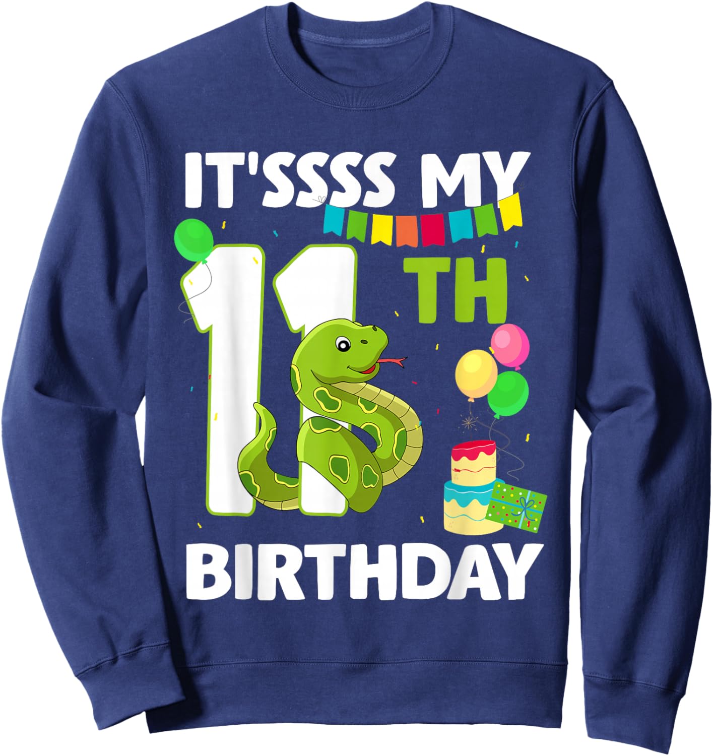 11th Birthday Snake Party 11 Year Old Snake Lover Birthday Sweatshirt - Sweatshirt | Navy