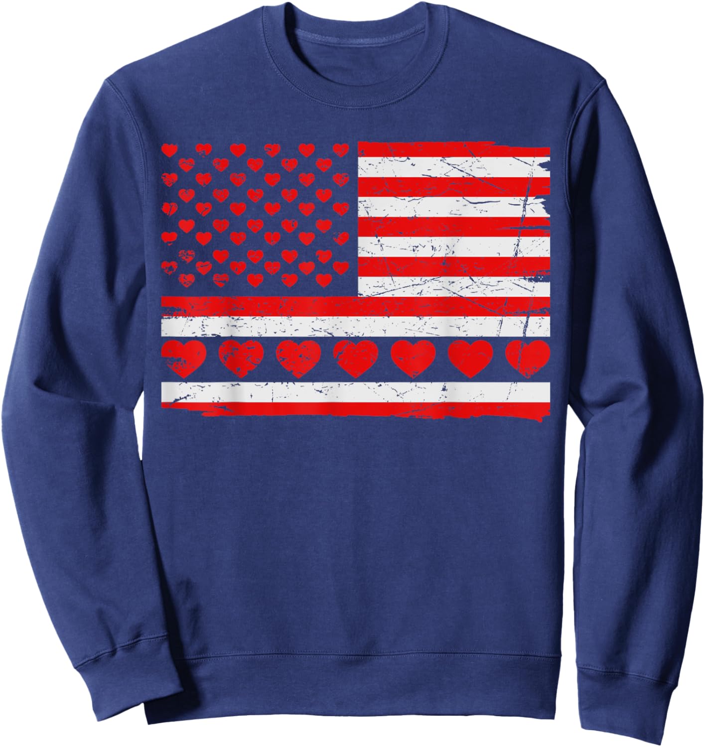 Patriotic US American Flag Hearts Valentines Day Sweatshirt - Sweatshirt | Navy