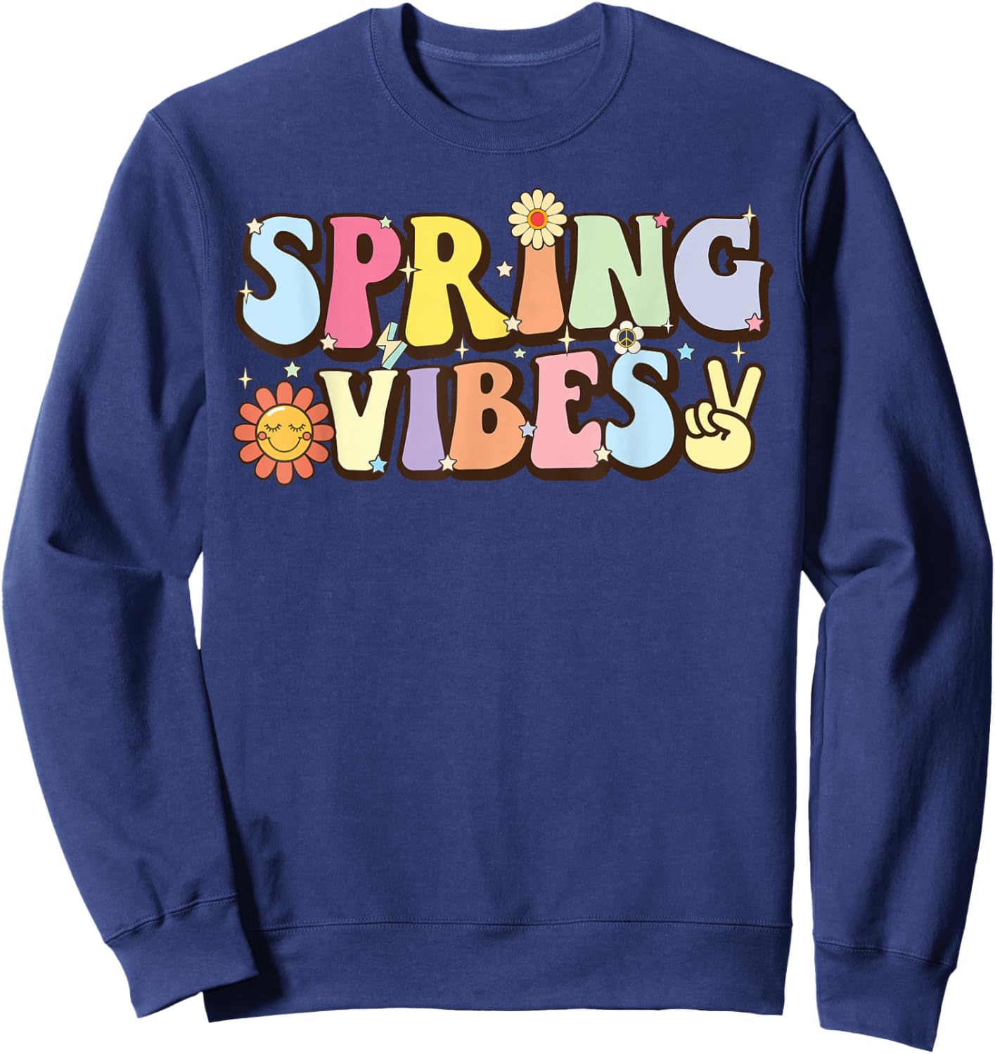 Hello Spring vibes Flowers Bloom Floral First day of Spring Sweatshirt - Sweatshirt | Navy