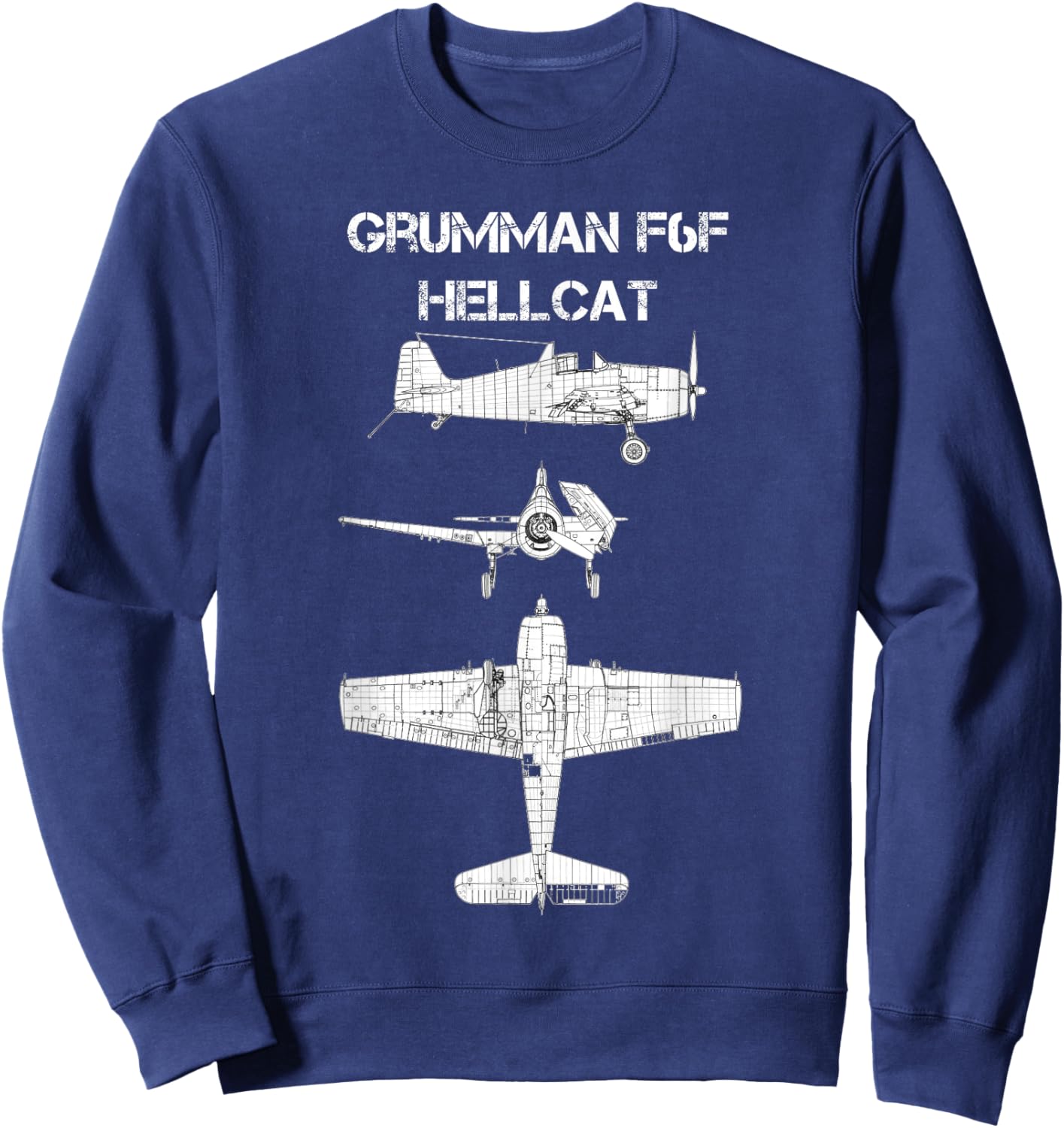 Grumman F6F Hellcat WW2 Navy Airplane Blueprint Sweatshirt - Sweatshirt | Navy