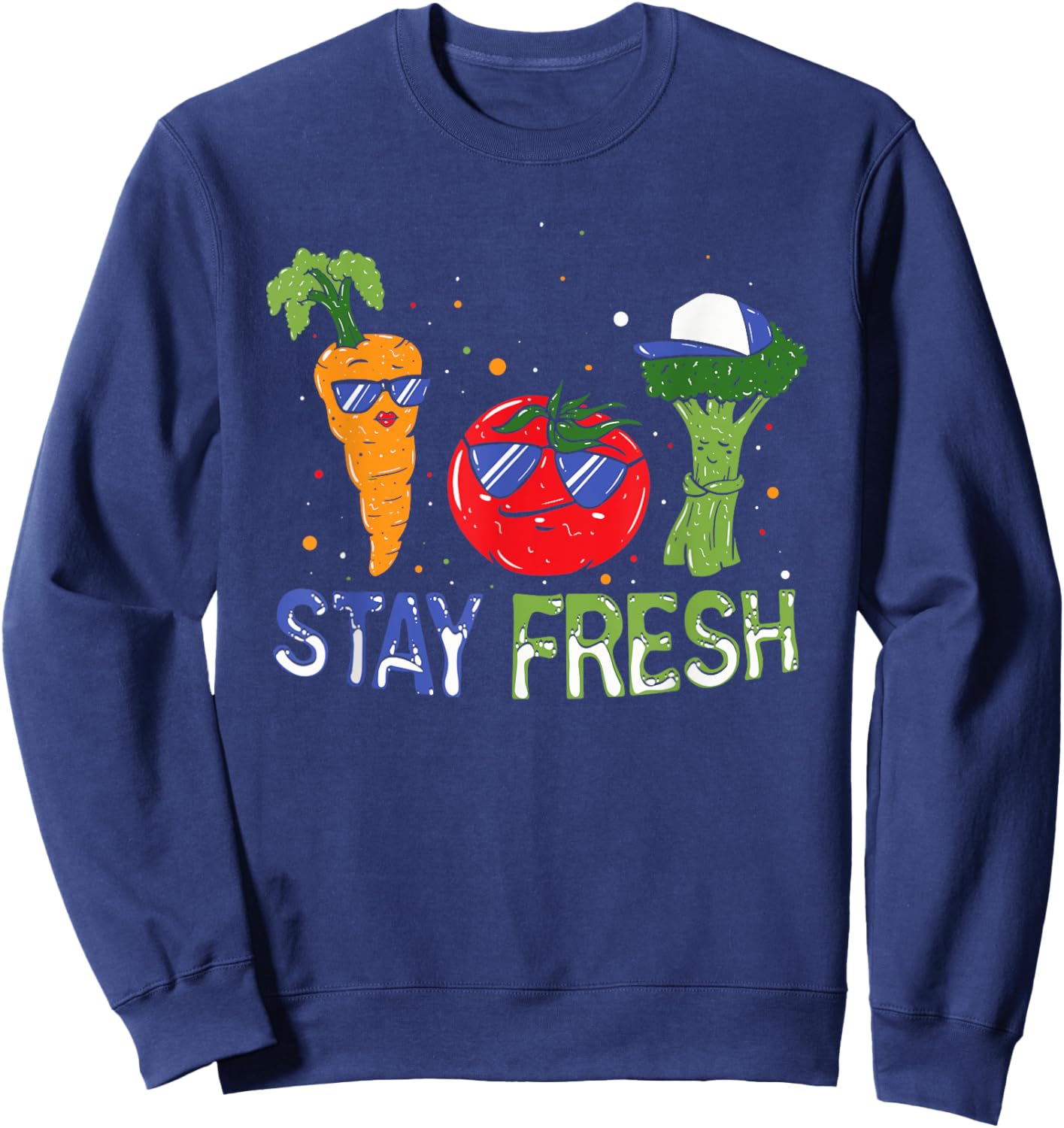 Veggie Squad Vegetables Stay Fresh with Funny Faces Sweatshirt - Sweatshirt | Navy
