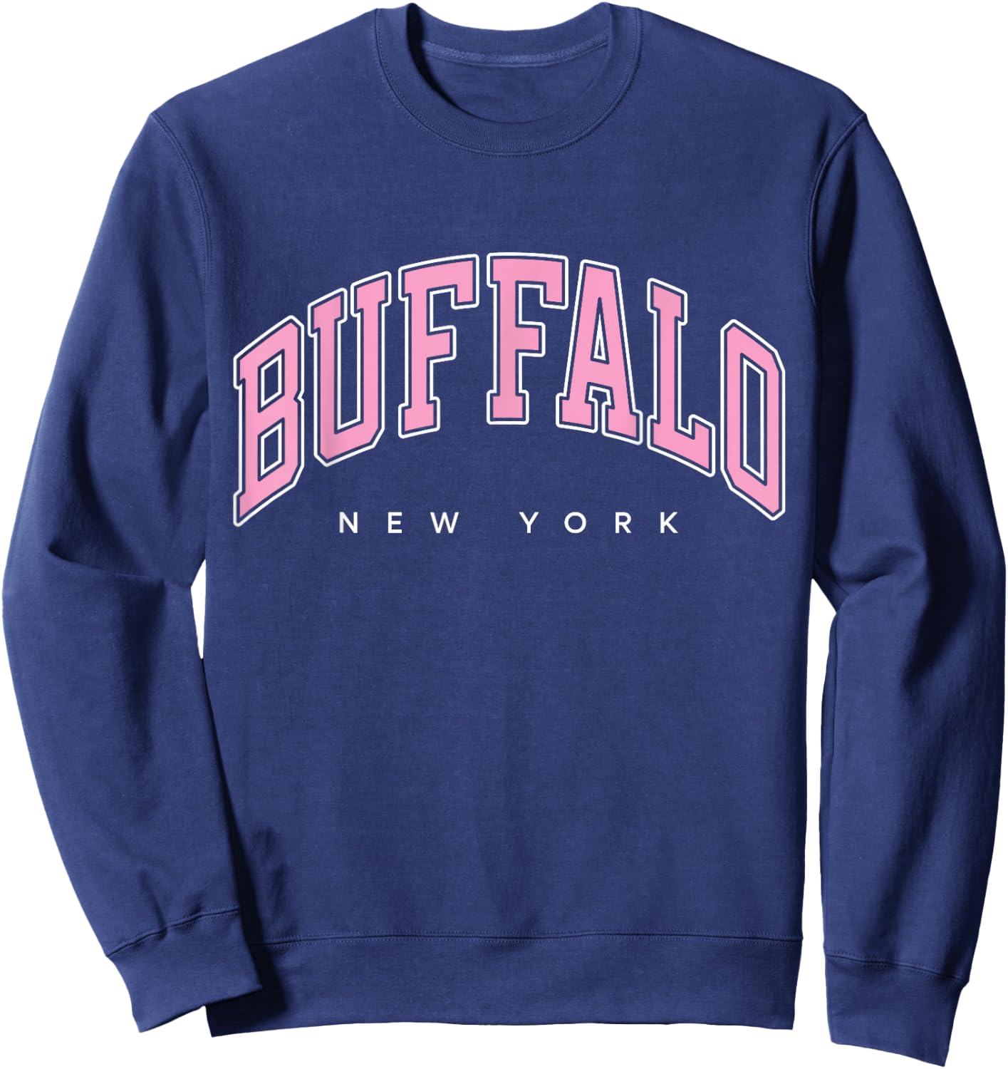 Buffalo New York NY Varsity Style Pink Text Sweatshirt - Sweatshirt | Navy