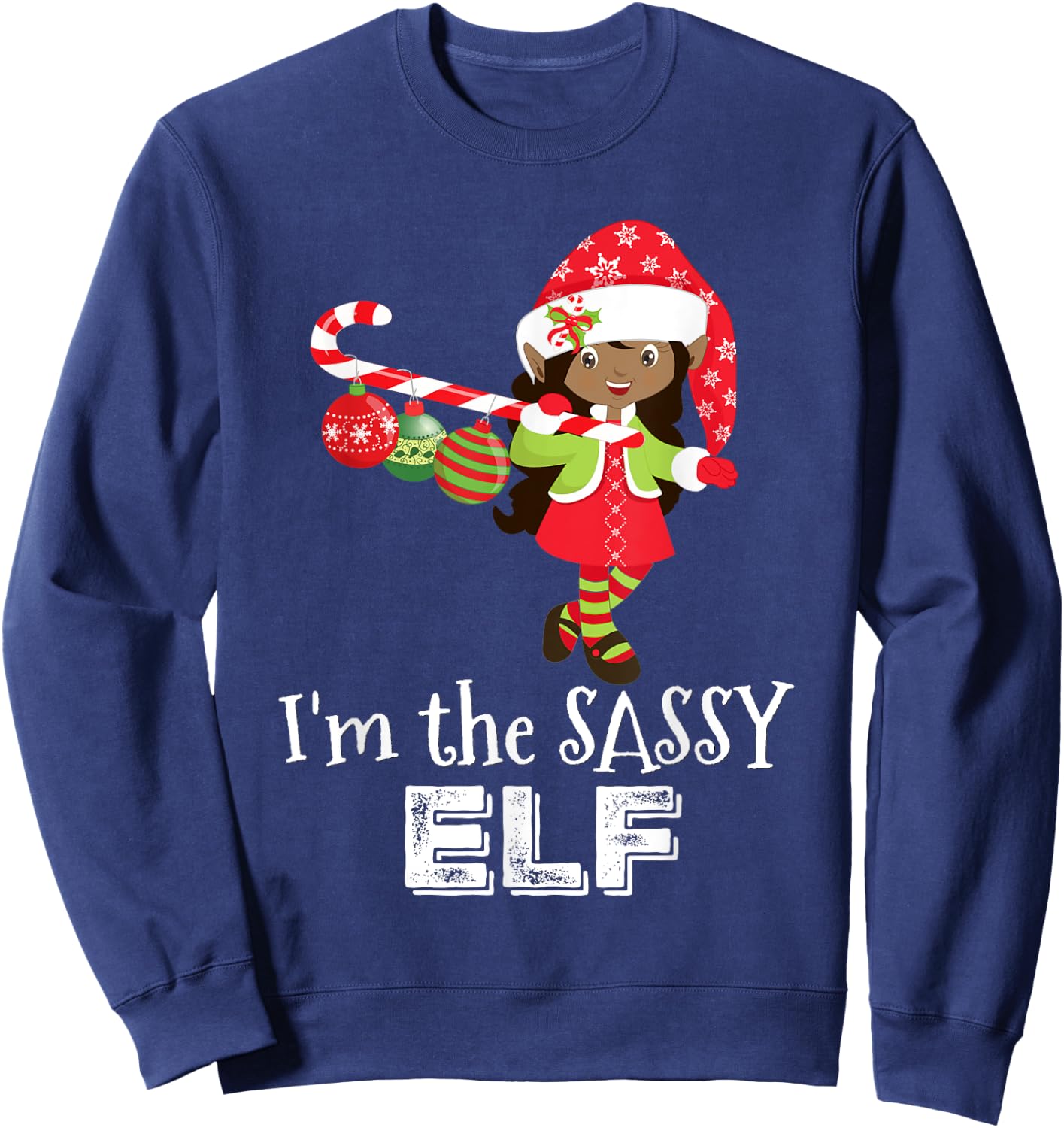 I'm the Sassy Elf African American Girls Christmas 5 Sweatshirt - Sweatshirt | Navy