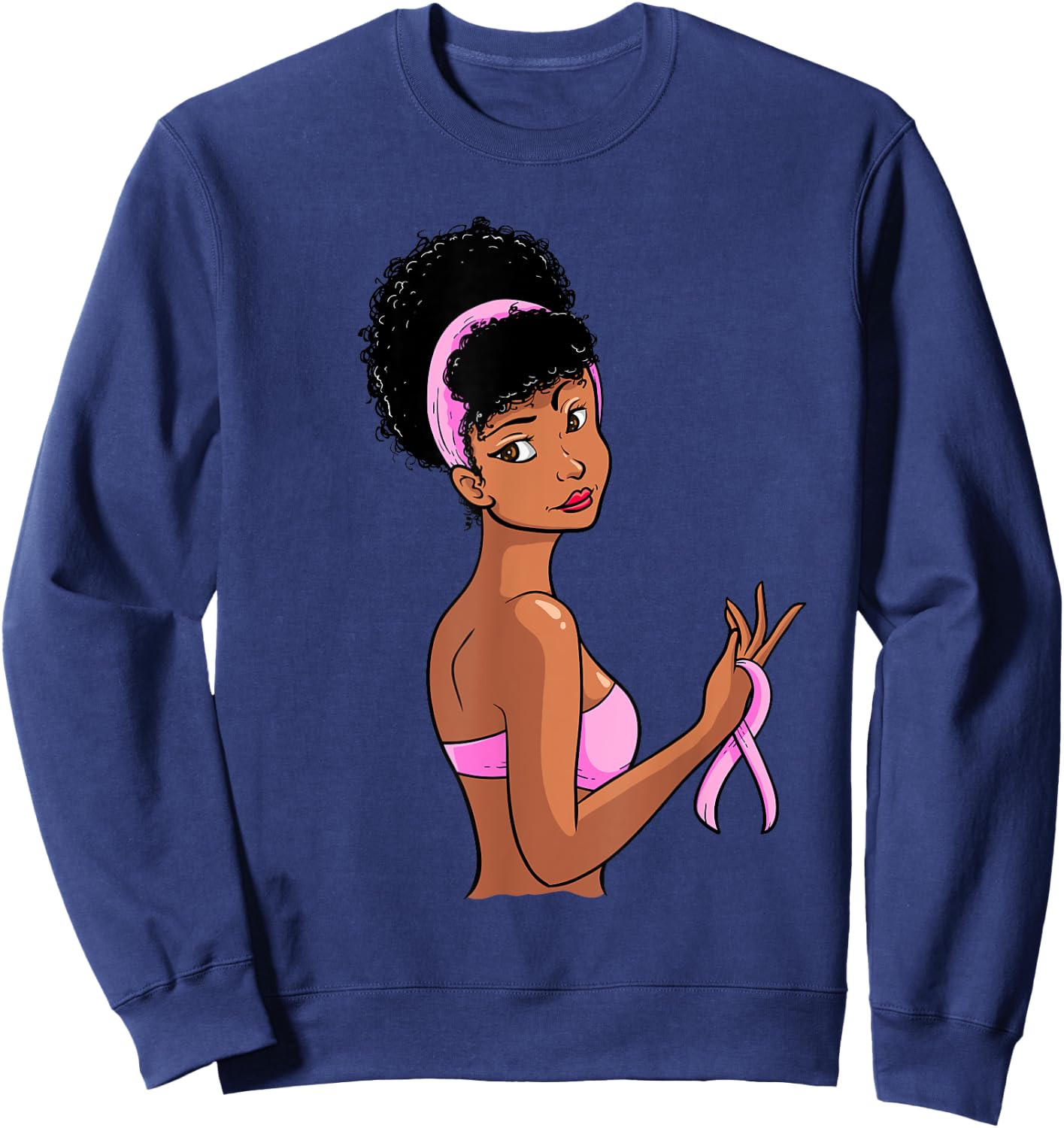 Breast Cancer Awareness Black Afro Women Pink Ribbon Gift Sweatshirt - Sweatshirt | Navy