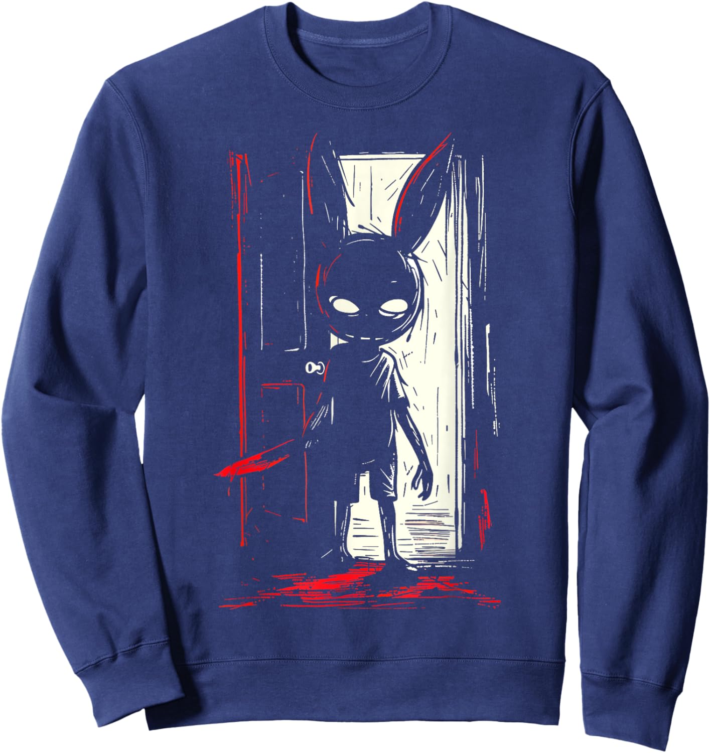 Horror Evil Bunny Rabbit Slasher Creepy Door Alt Goth Sweatshirt - Sweatshirt | Navy
