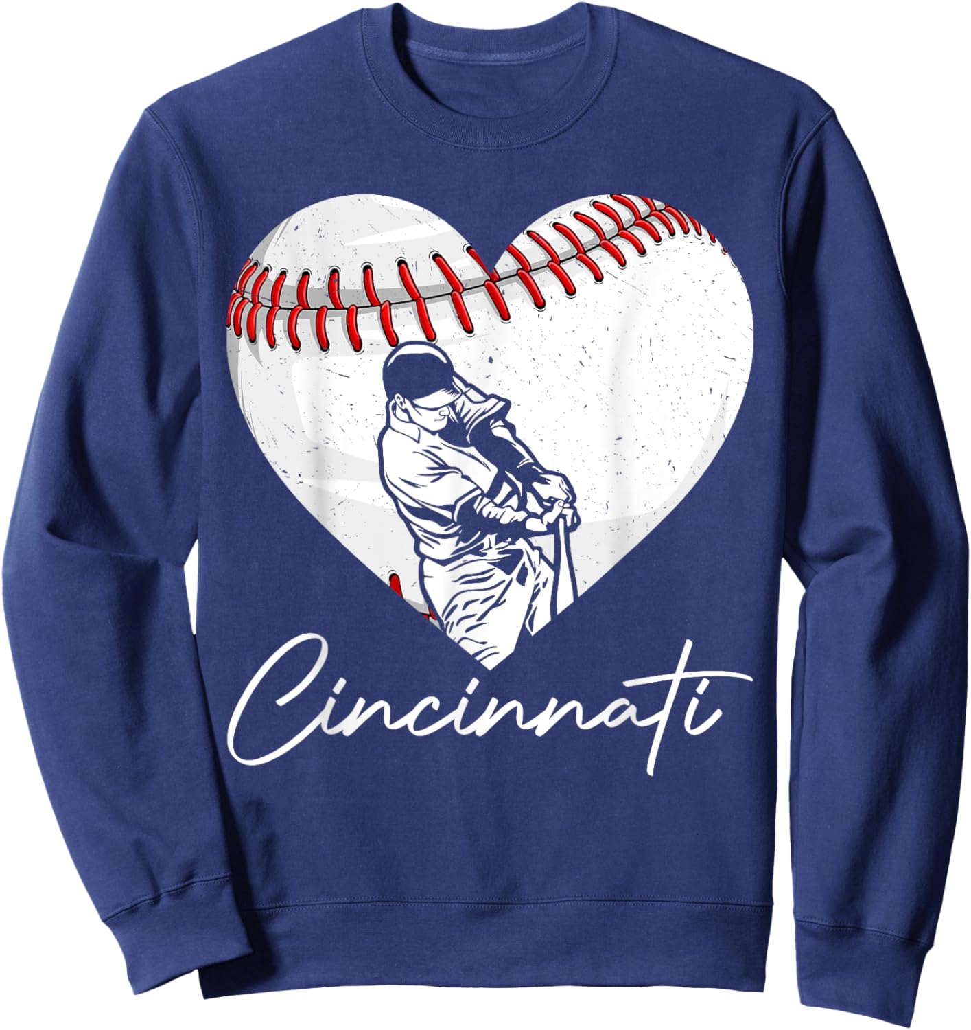 Cincinnati Retro Heart Baseball Lover Met At Game Day Sweatshirt - Sweatshirt | Navy